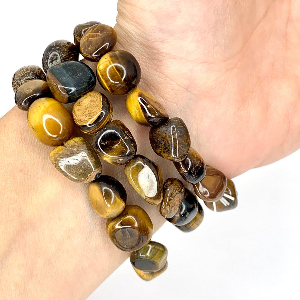 Tiger Eye Crystal Bracelet: Tumbled Gemstone Beads, Strength & Courage