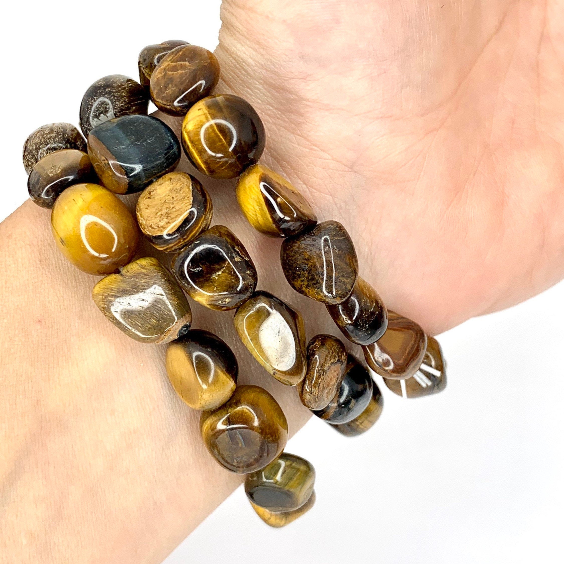 Tiger Eye Crystal Bracelet: Tumbled Gemstone Beads, Strength & Courage