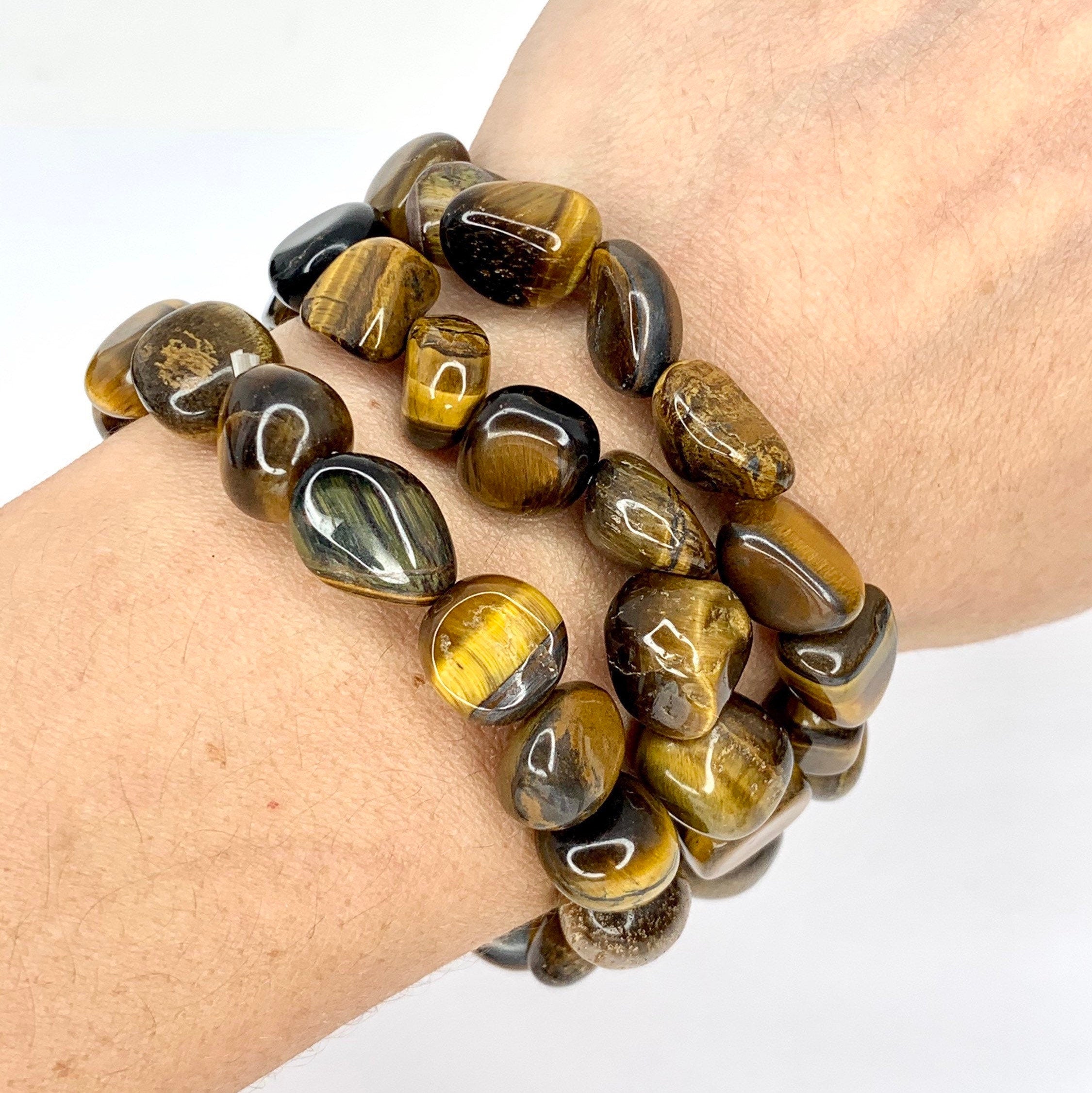Tiger Eye Crystal Bracelet: Tumbled Gemstone Beads, Strength & Courage