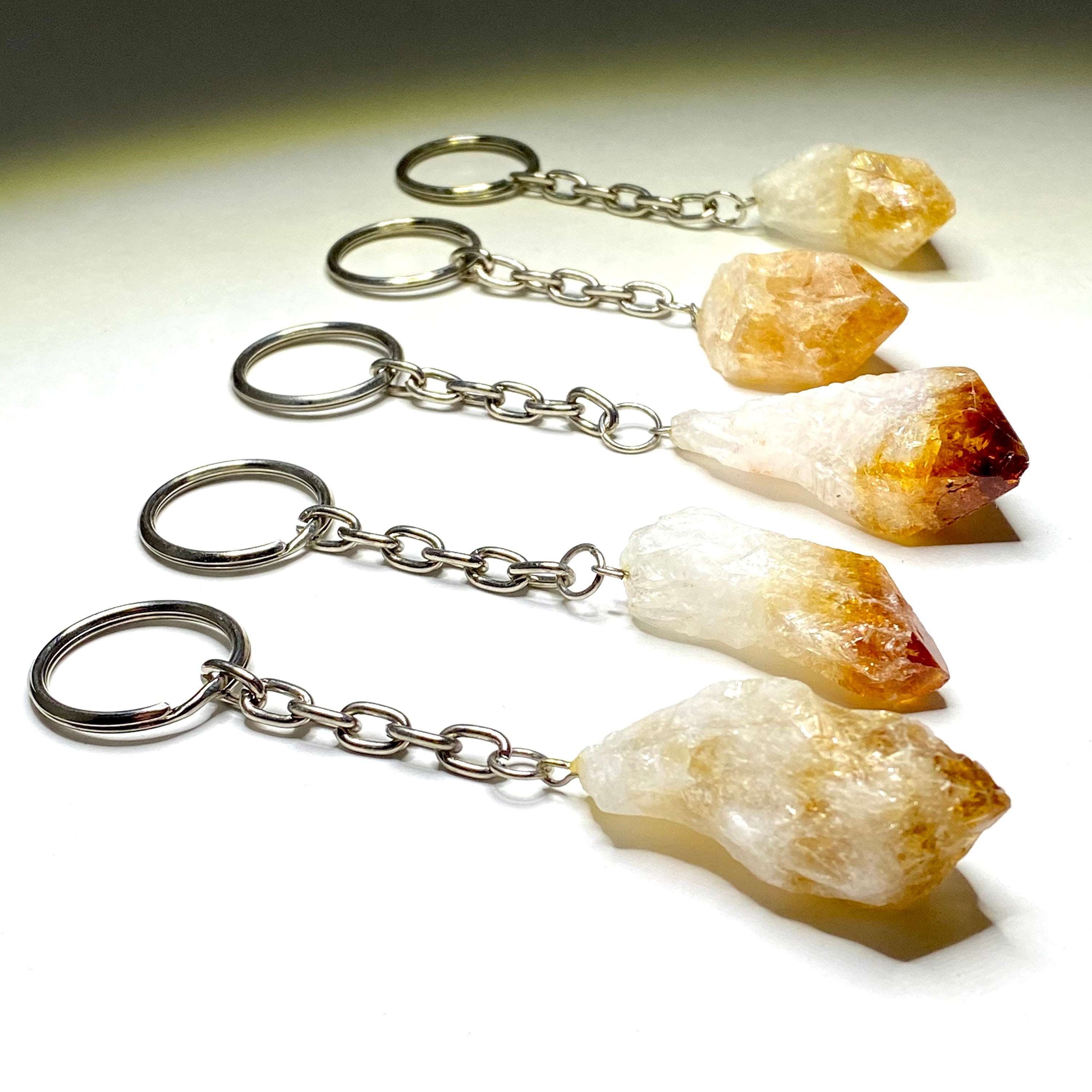 Raw Citrine Point Crystal Keychain