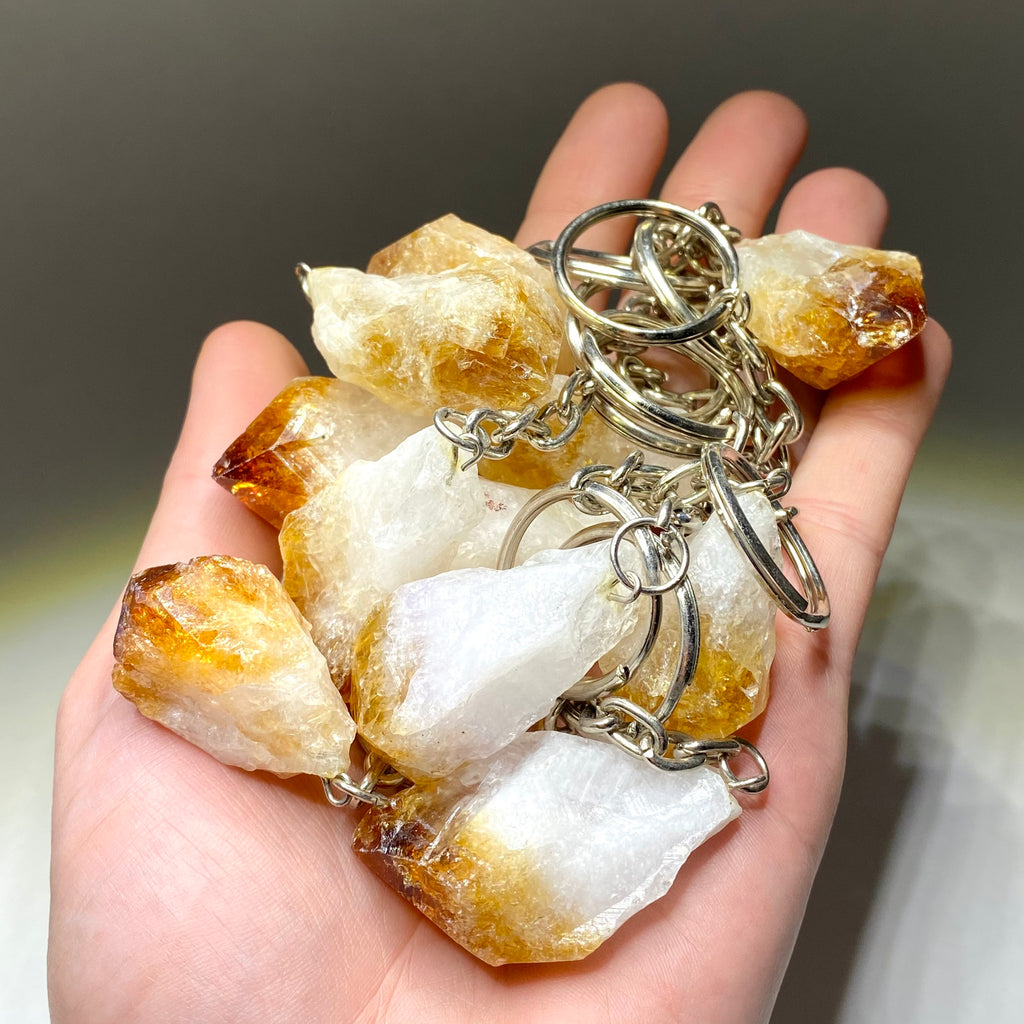 Raw Citrine Point Crystal Keychain