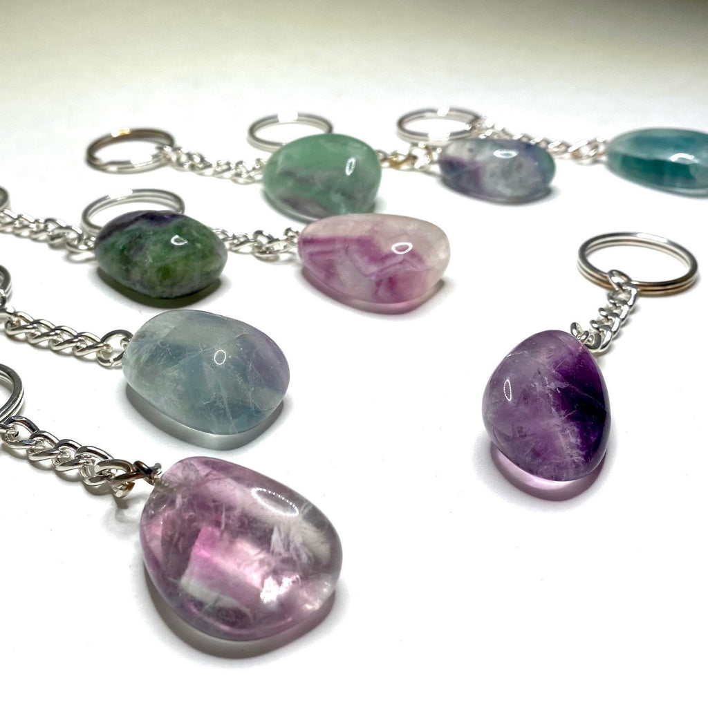 Rainbow Fluorite Crystal Keychain
