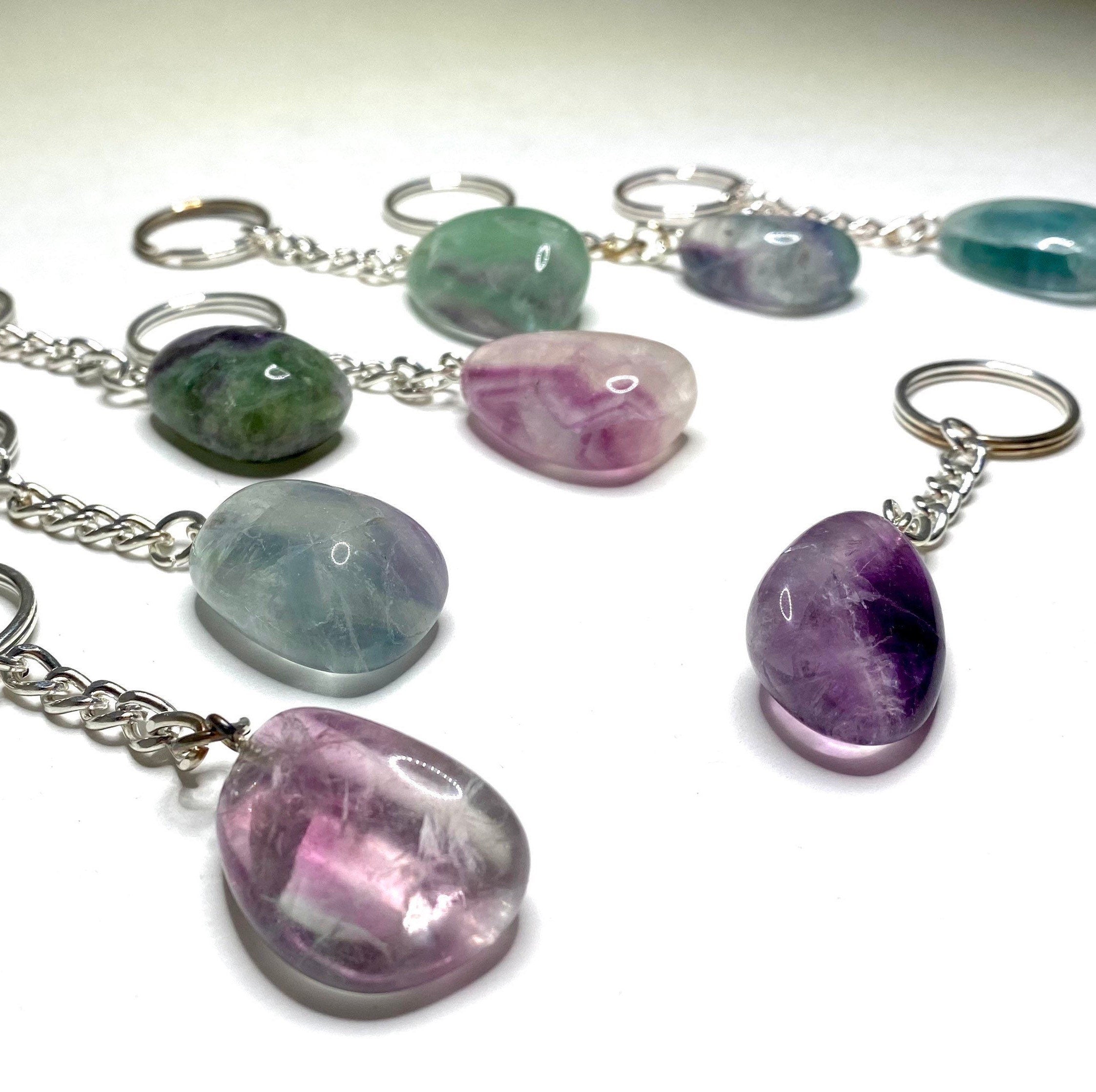 Rainbow Fluorite Crystal Keychain