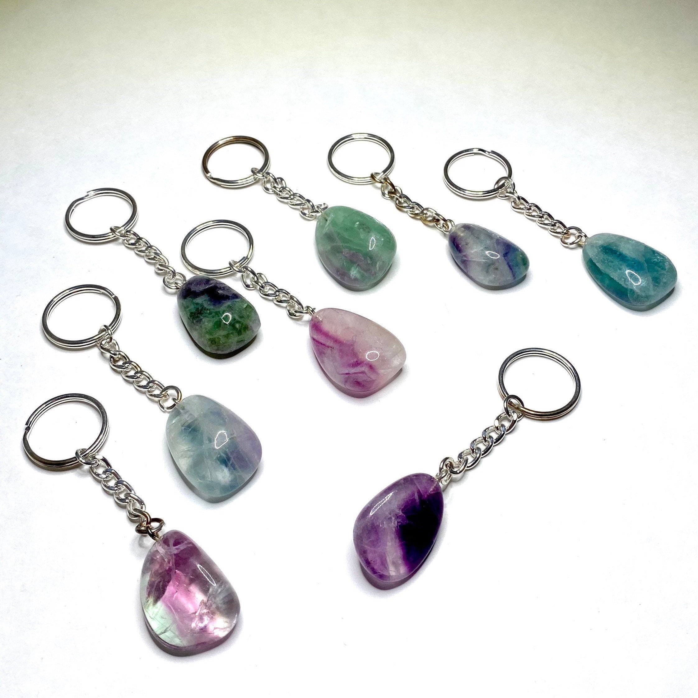 Rainbow Fluorite Crystal Keychain