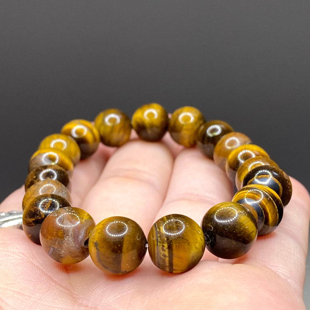 Tigers Eye Crystal Bracelet: Round Gemstone Beaded Bracelet