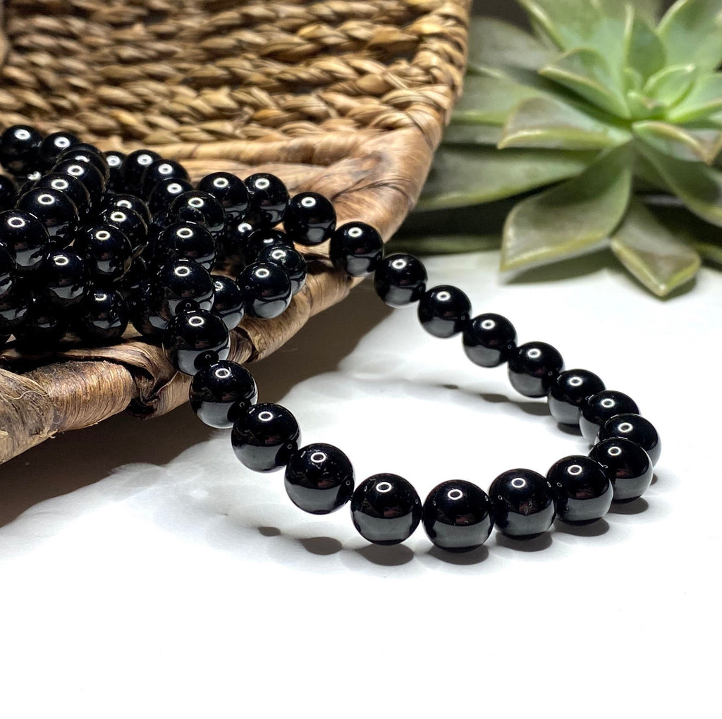 Black Tourmaline Crystal Bracelet - Handmade Gemstone Beaded Bracelet 4mm, 6mm, 8mm