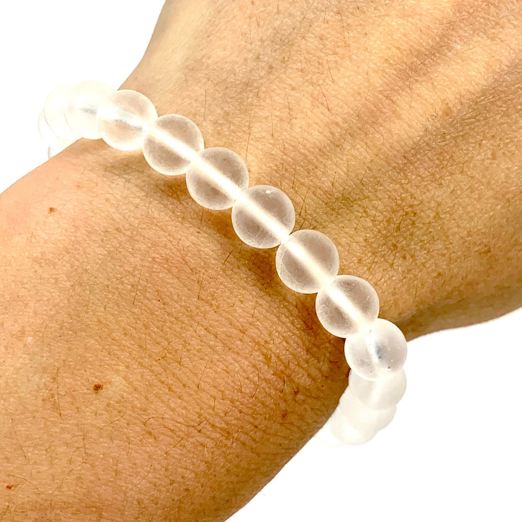Matte Quartz Crystal Bracelet: Beaded Gemstone Stretch Bracelet