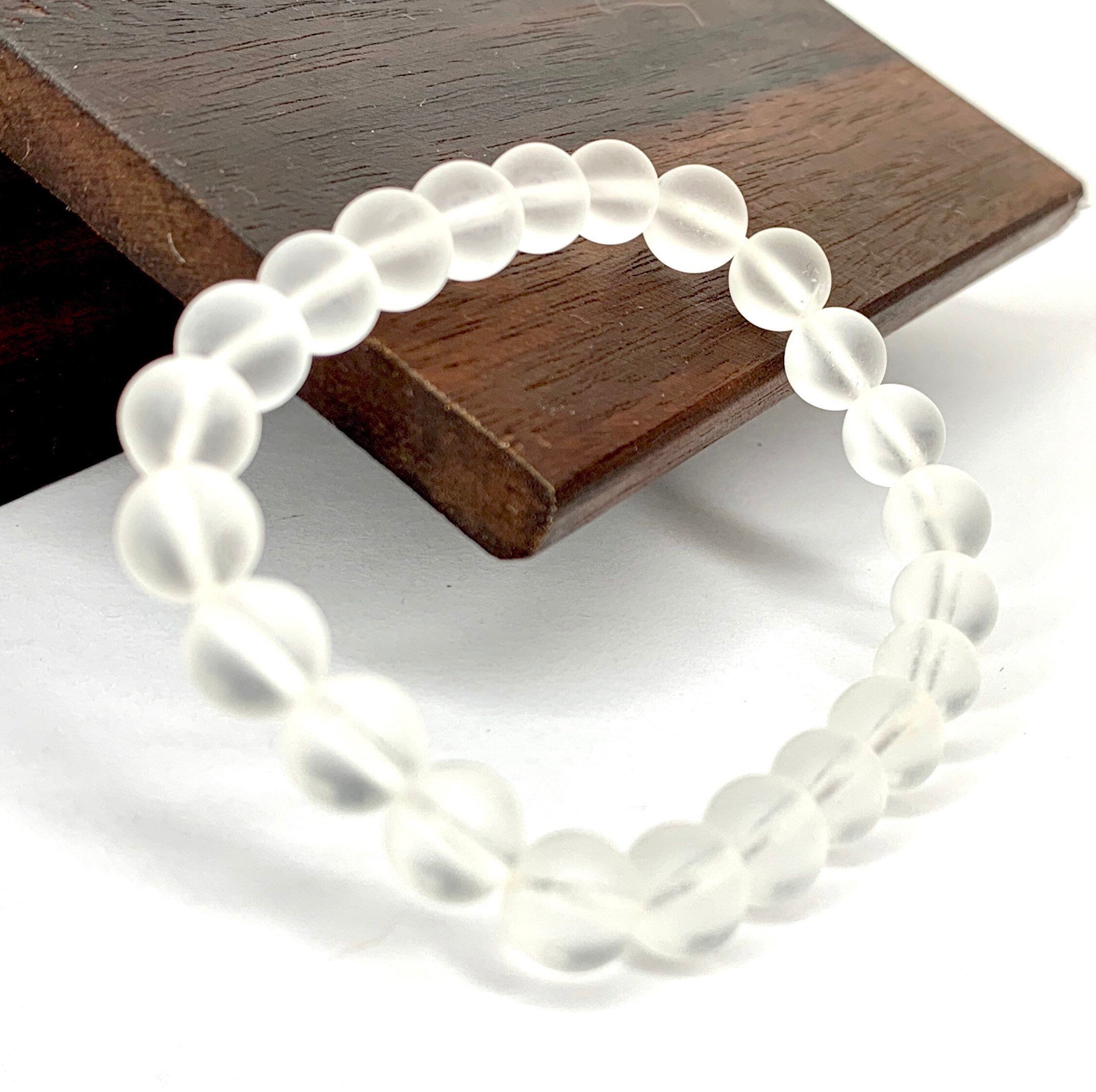 Matte Quartz Crystal Bracelet: Beaded Gemstone Stretch Bracelet