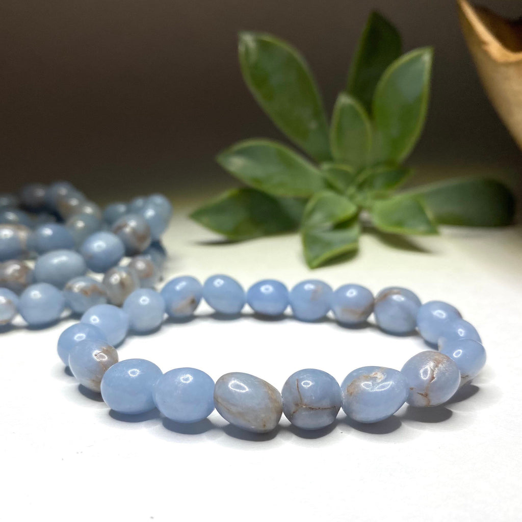 Angelite Crystal Bracelet: 8mm Handmade Tumbled Gemstone Bracelet
