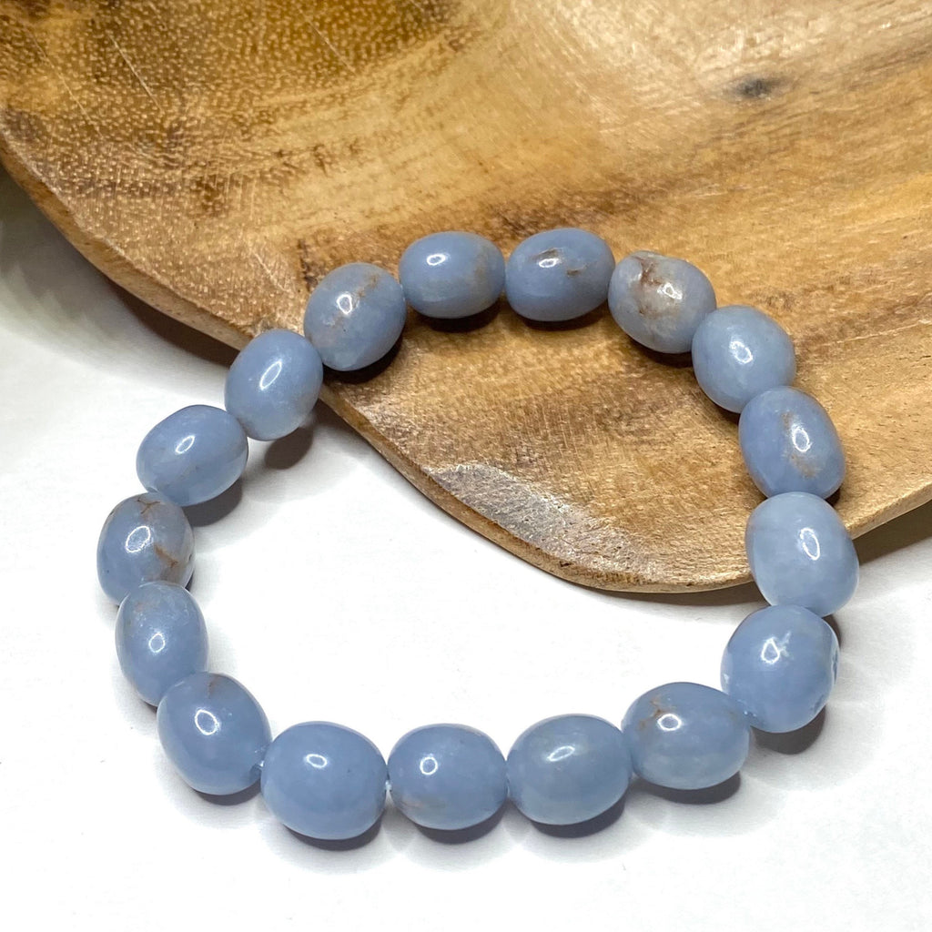 Angelite Crystal Bracelet: 8mm Handmade Tumbled Gemstone Bracelet