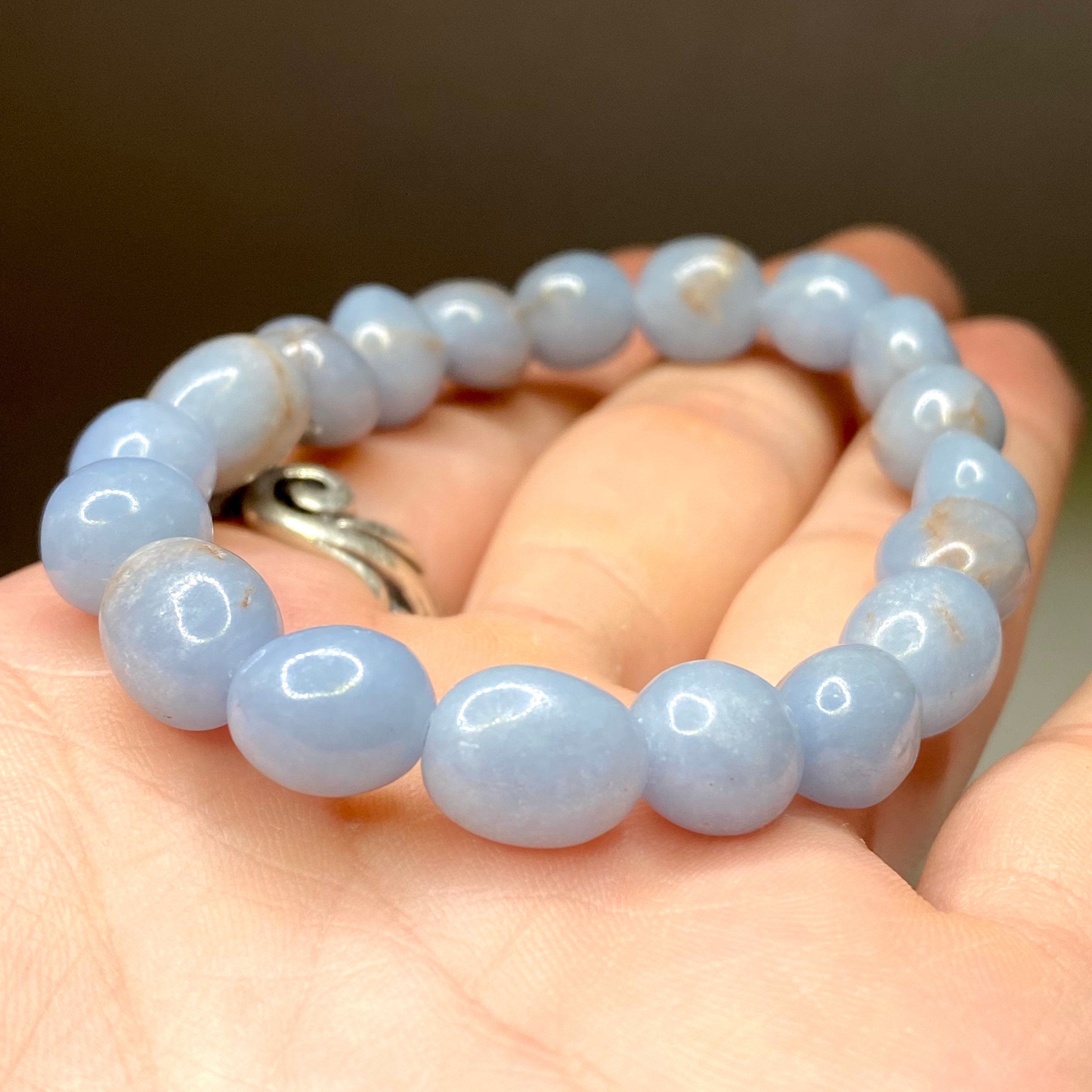 Angelite Crystal Bracelet: 8mm Handmade Tumbled Gemstone Bracelet