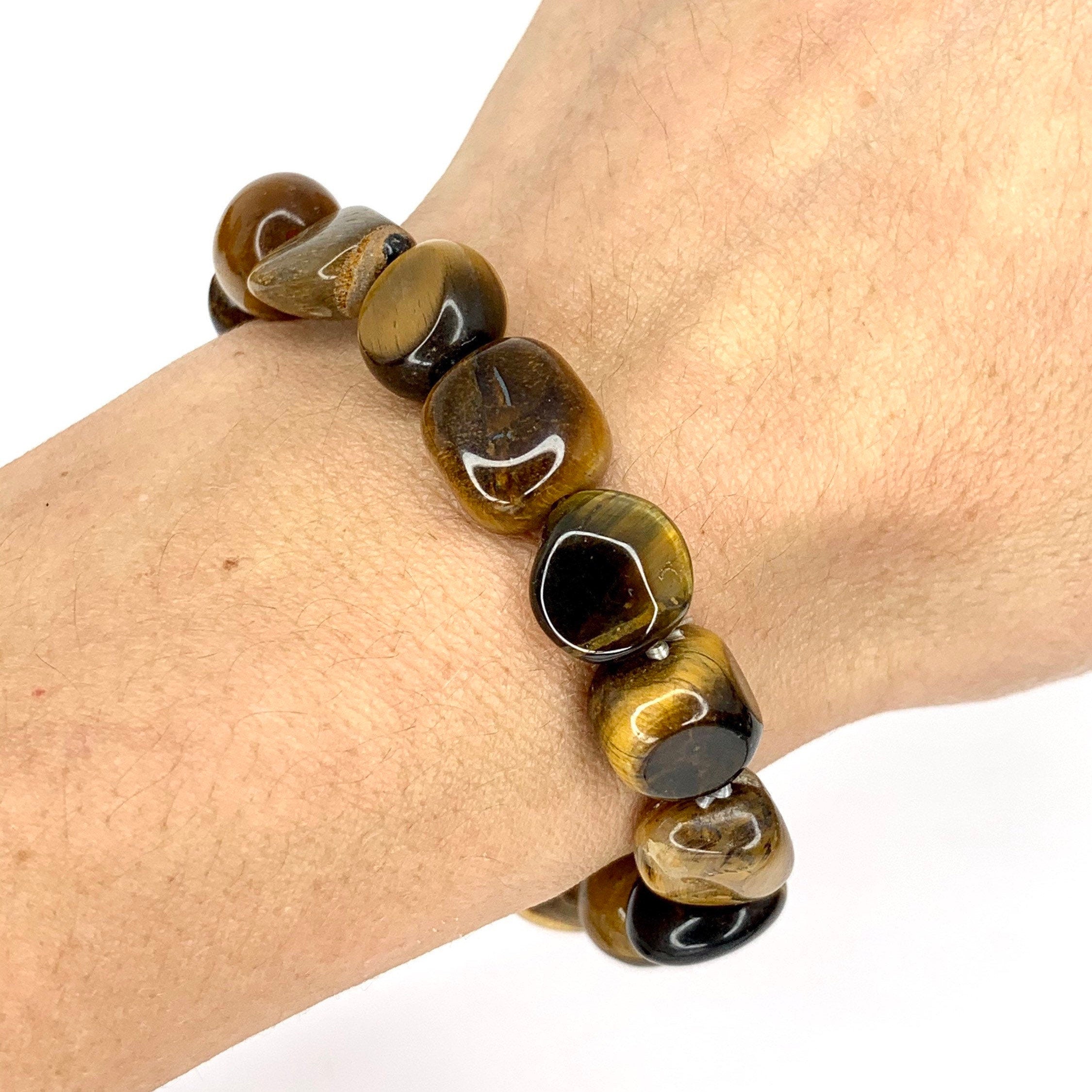 Tiger Eye Crystal Bracelet: Tumbled Gemstone Beads, Strength & Courage