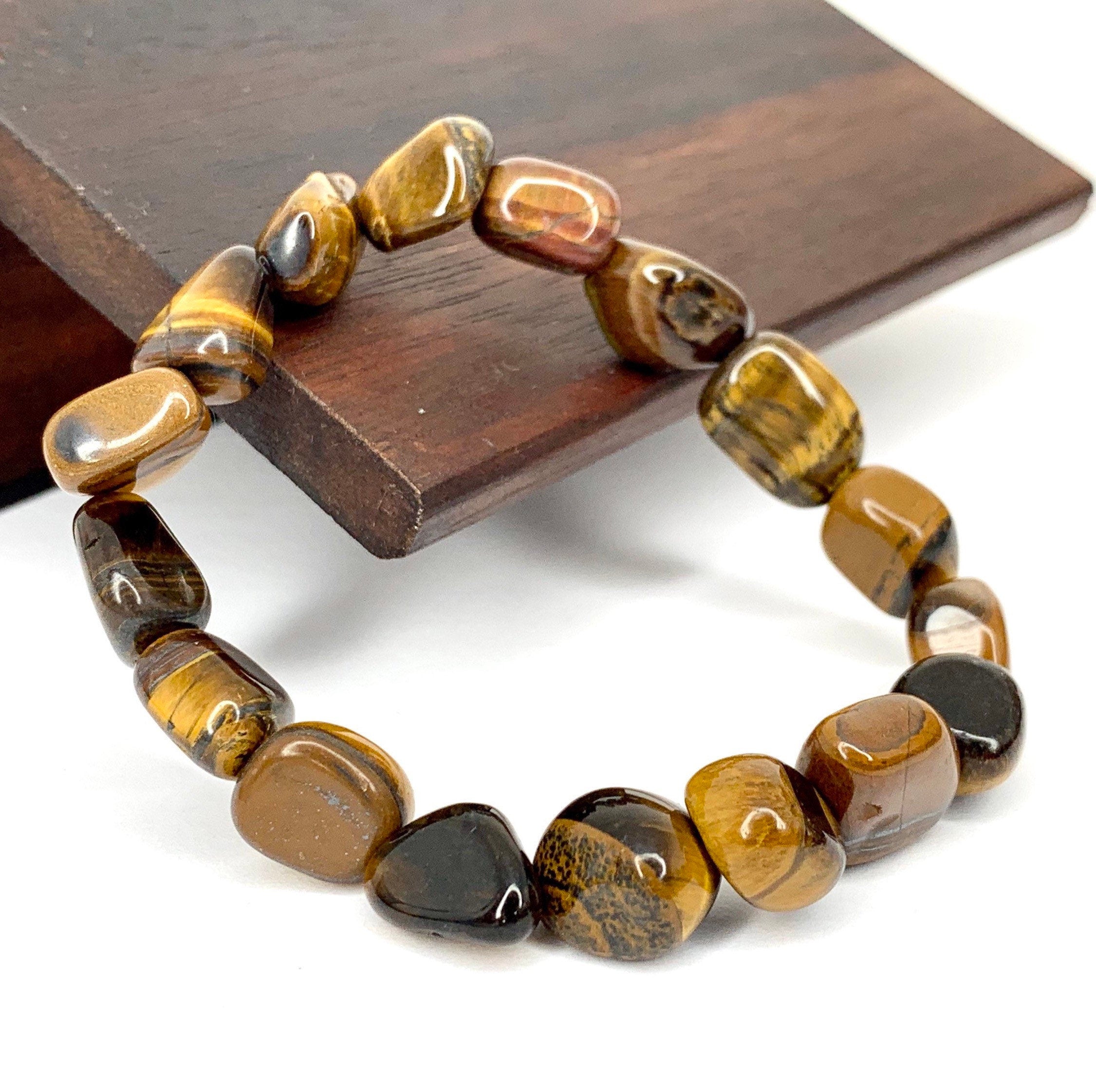 Tiger Eye Crystal Bracelet: Tumbled Gemstone Beads, Strength & Courage