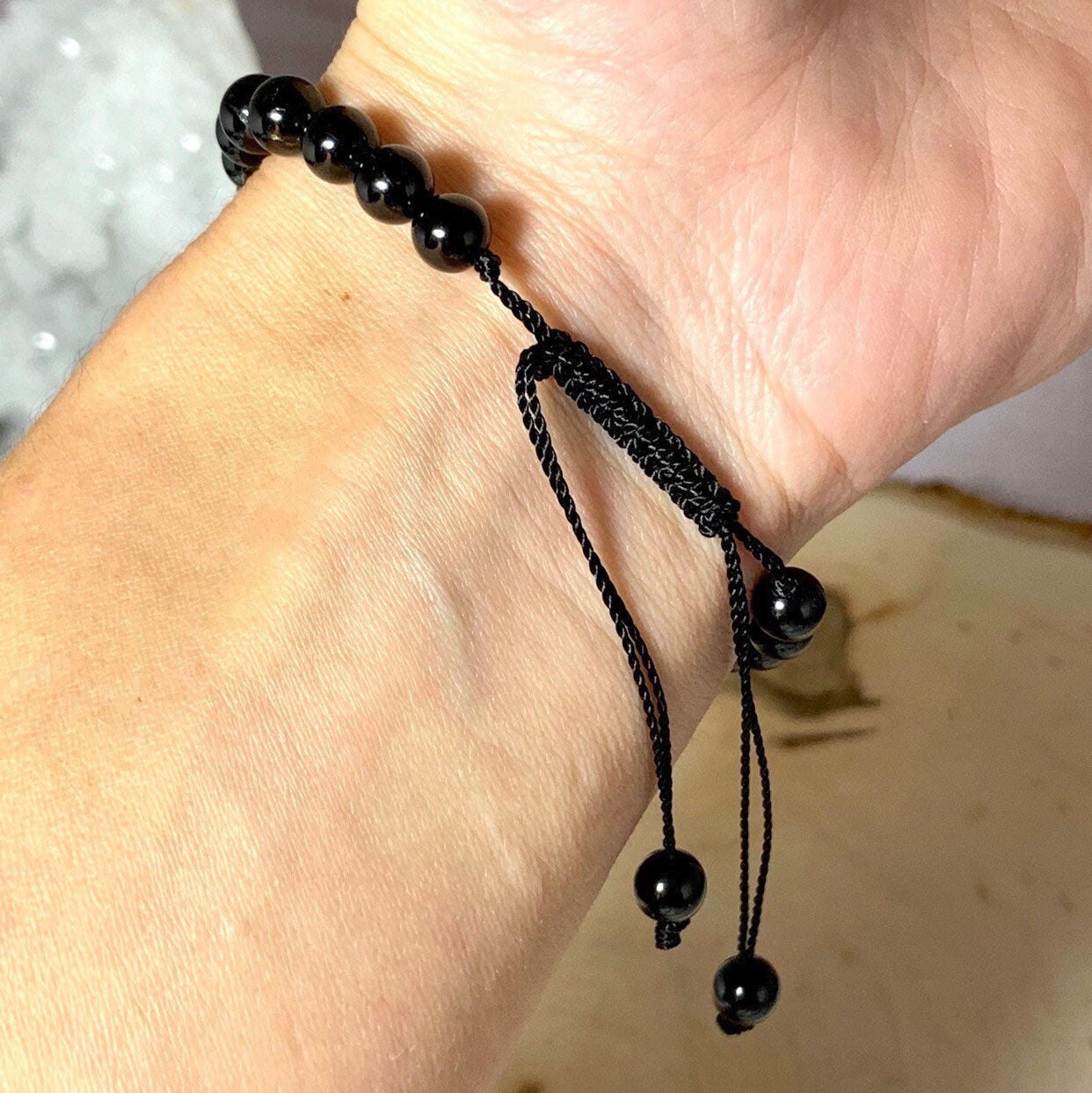 Black Tourmaline Crystal Bracelet: Personalized, 6mm, 8mm and 10mm Beads