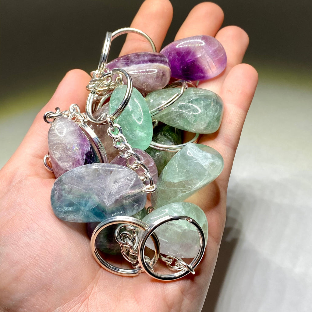 Rainbow Fluorite Crystal Keychain