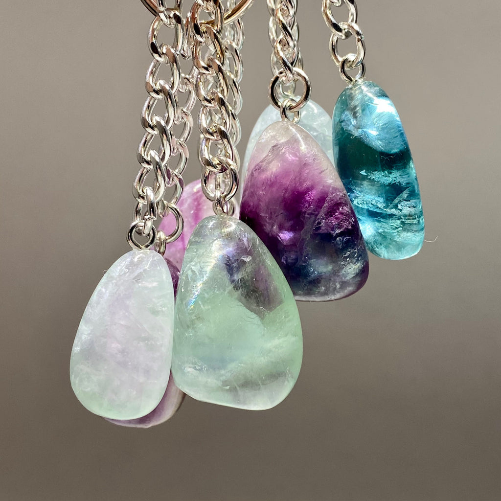 Rainbow Fluorite Crystal Keychain