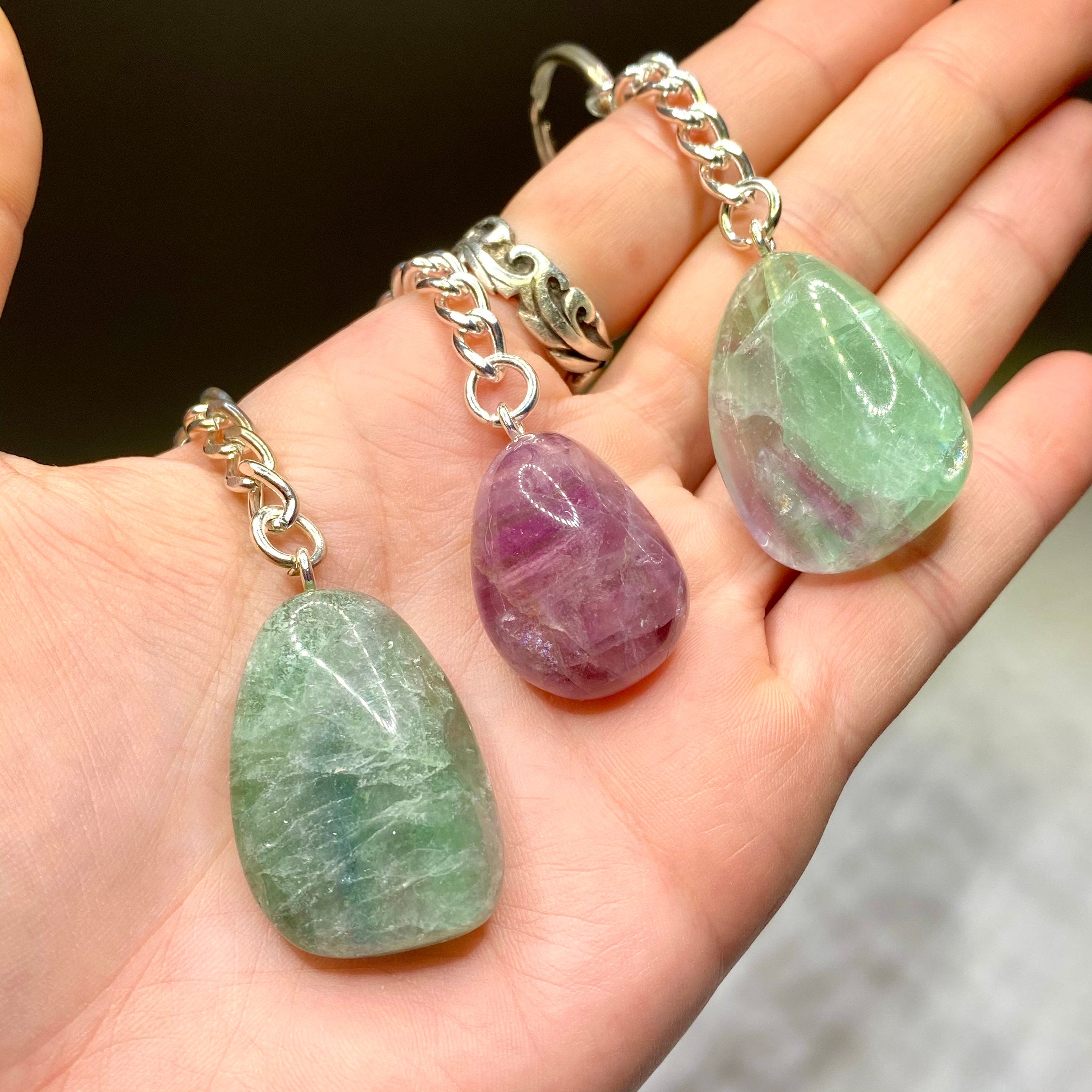 Rainbow Fluorite Crystal Keychain