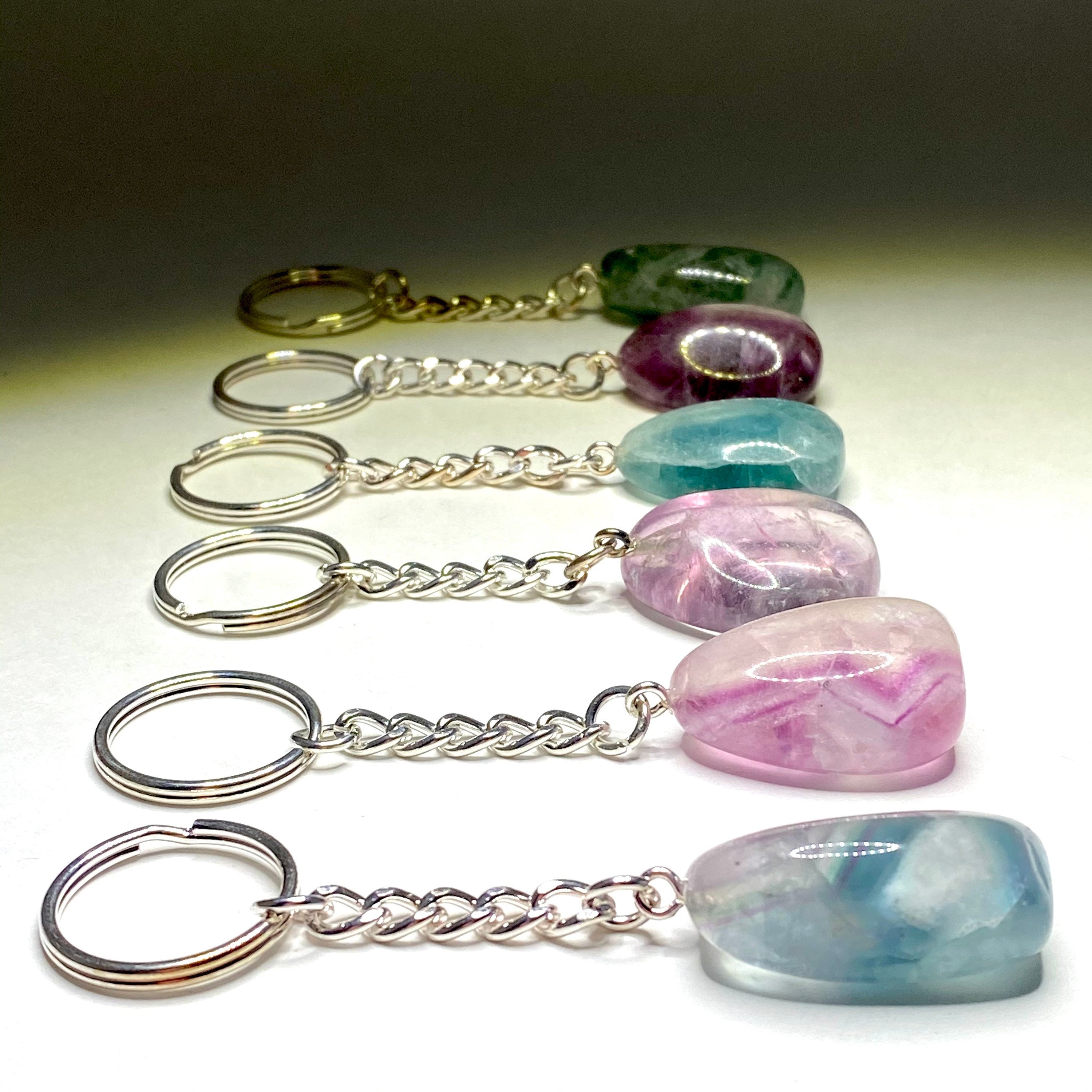 Rainbow Fluorite Crystal Keychain