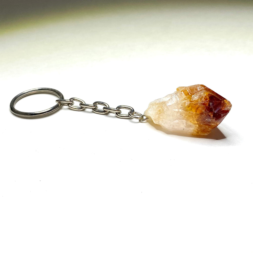 Raw Citrine Point Crystal Keychain