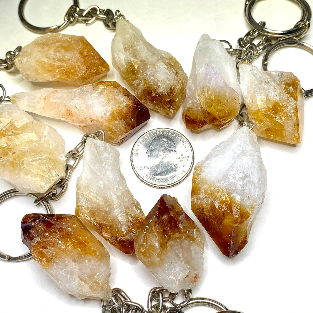 Raw Citrine Point Crystal Keychain