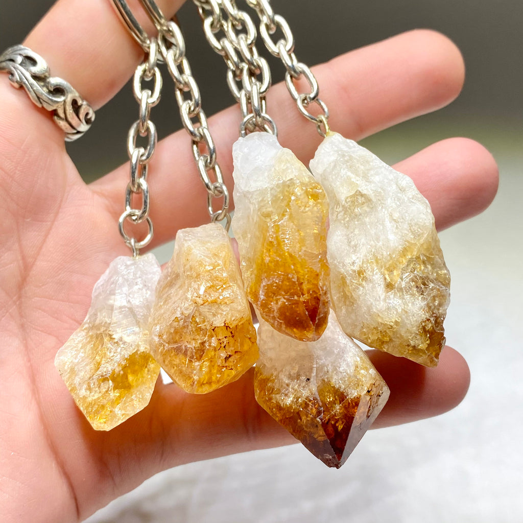 Raw Citrine Point Crystal Keychain