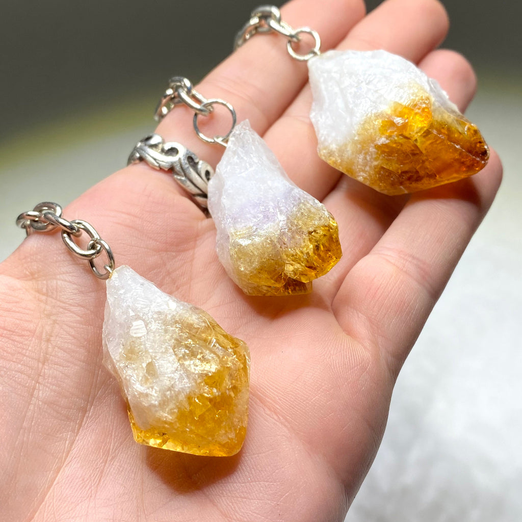 Raw Citrine Point Crystal Keychain