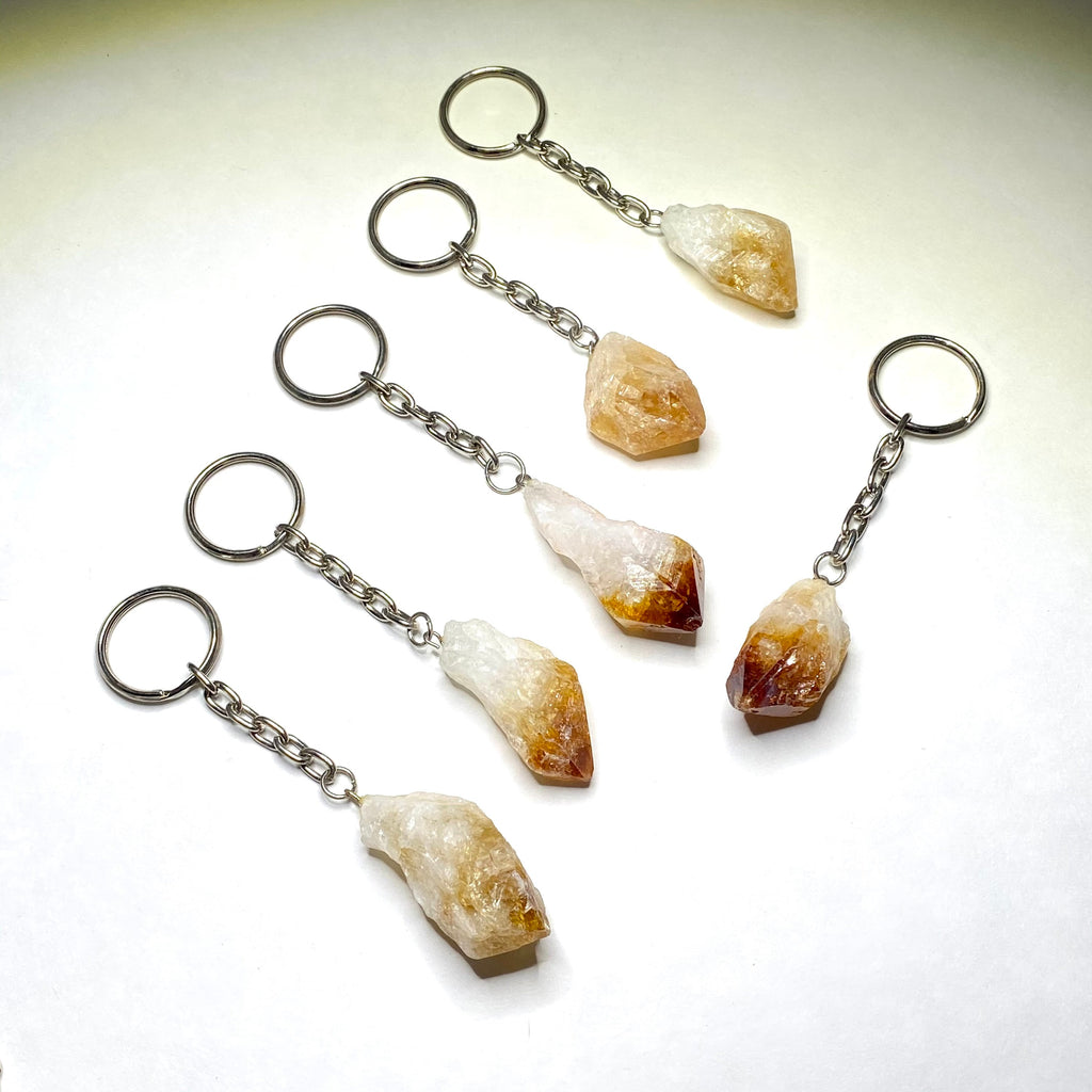 Raw Citrine Point Crystal Keychain