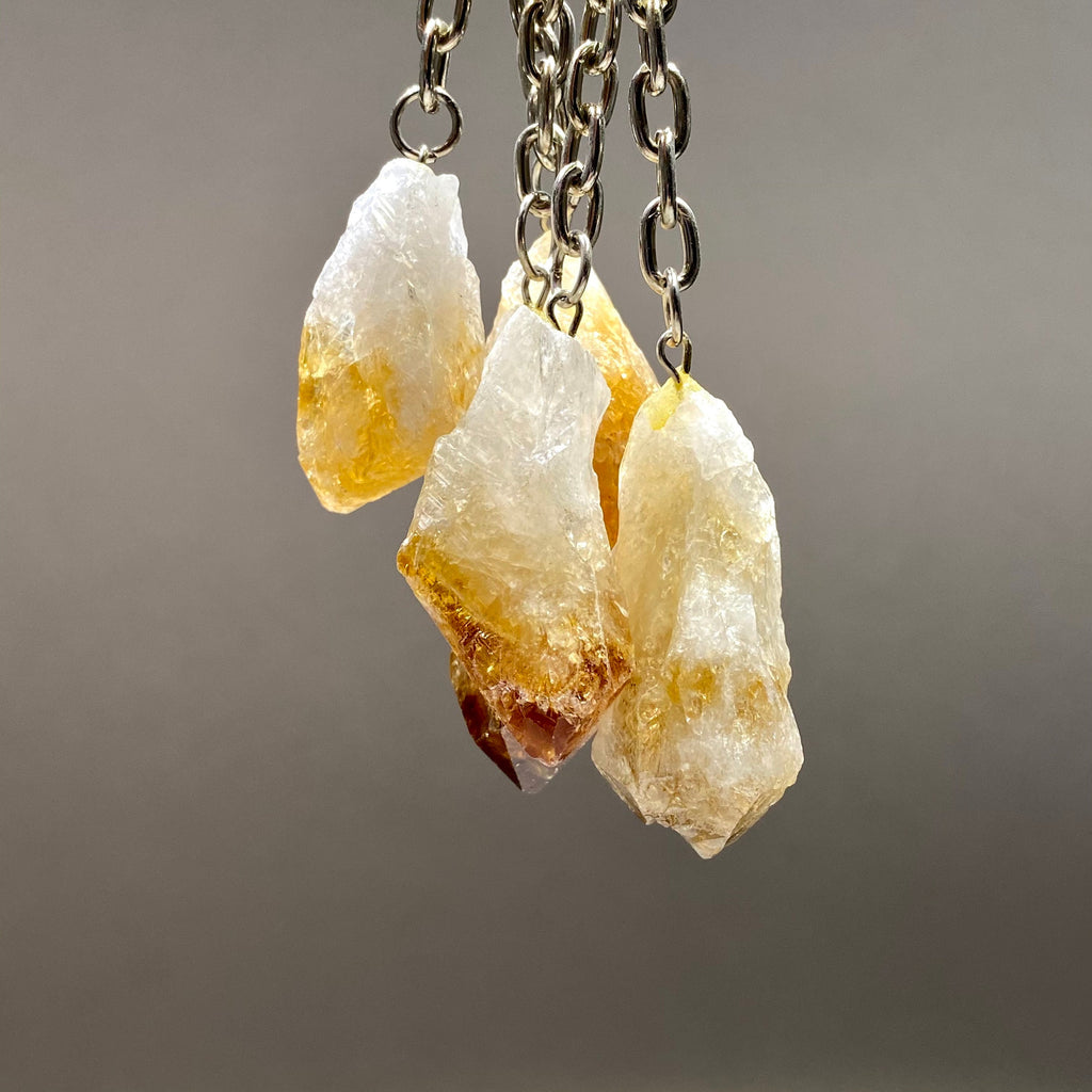 Raw Citrine Point Crystal Keychain