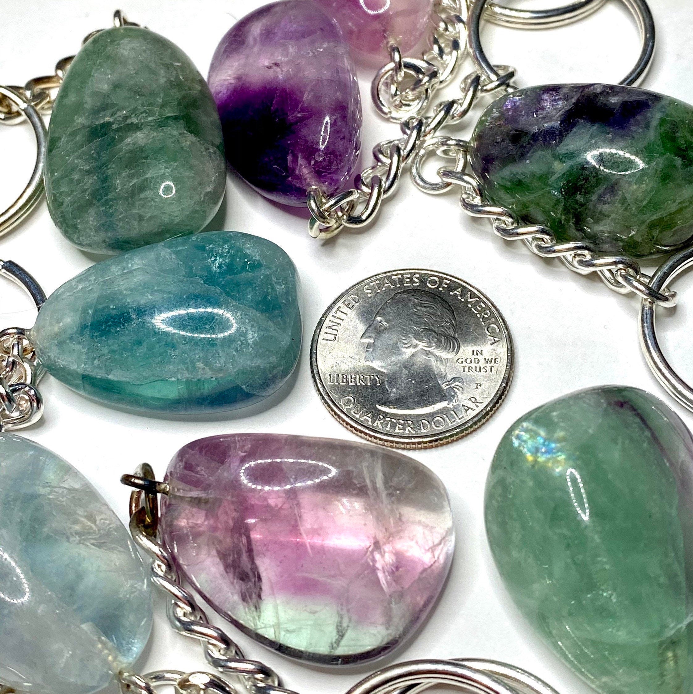 Rainbow Fluorite Crystal Keychain