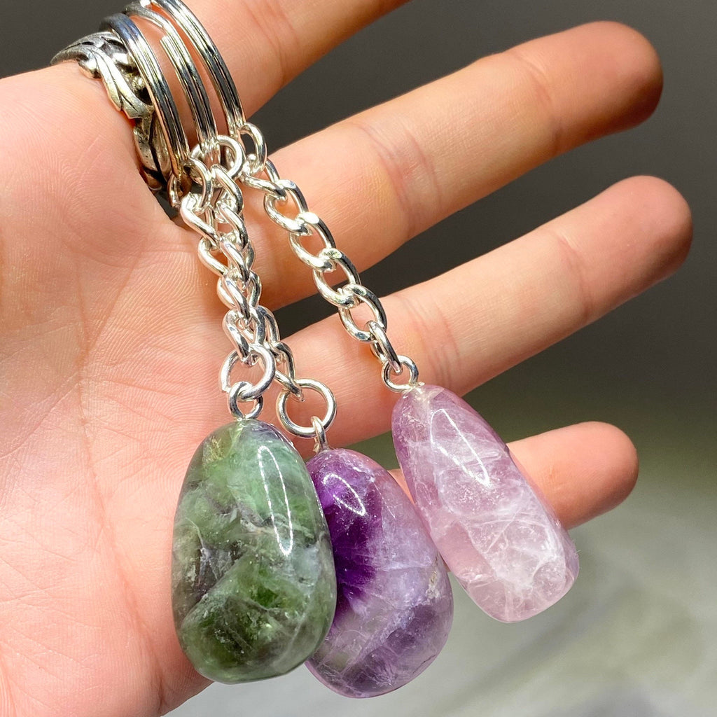 Rainbow Fluorite Crystal Keychain