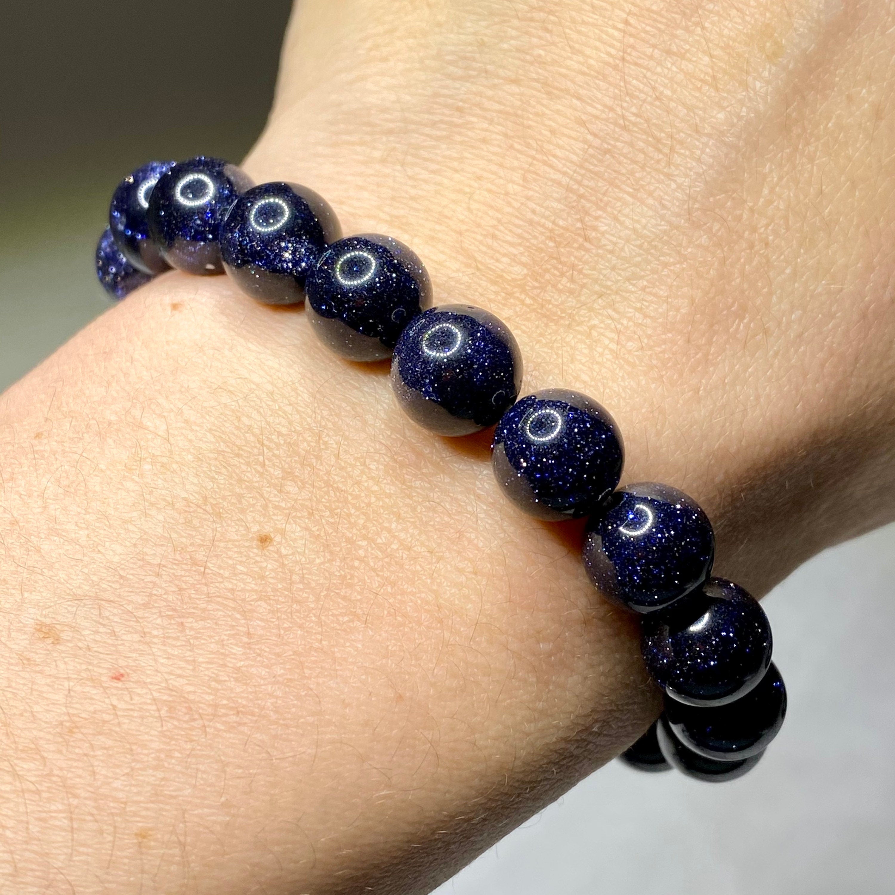 Blue Goldstone Crystal Bracelet: Handmade Gemstone Beaded Bracelet