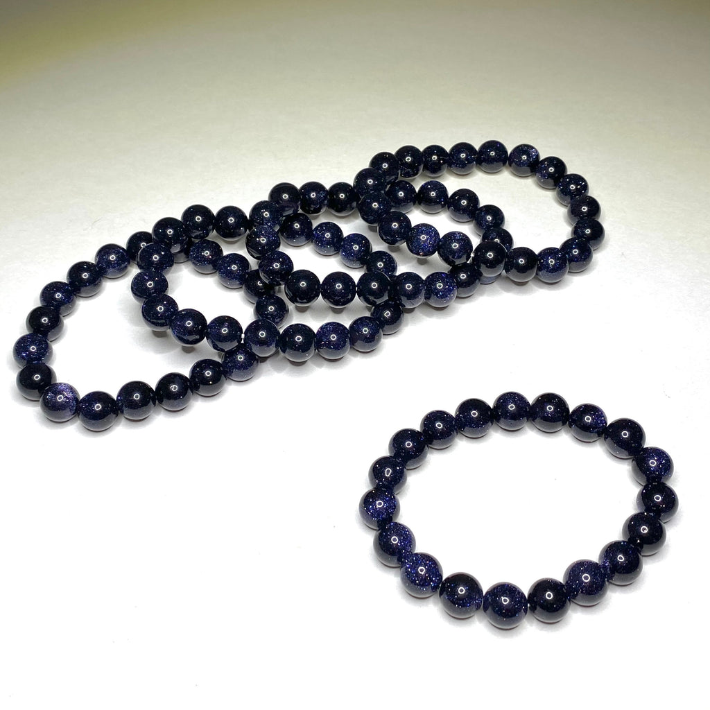 Blue Goldstone Crystal Bracelet: Handmade Gemstone Beaded Bracelet