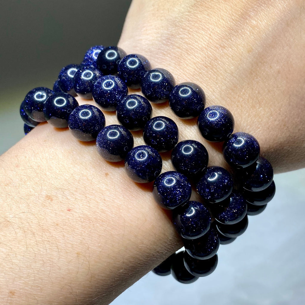 Blue Goldstone Crystal Bracelet: Handmade Gemstone Beaded Bracelet