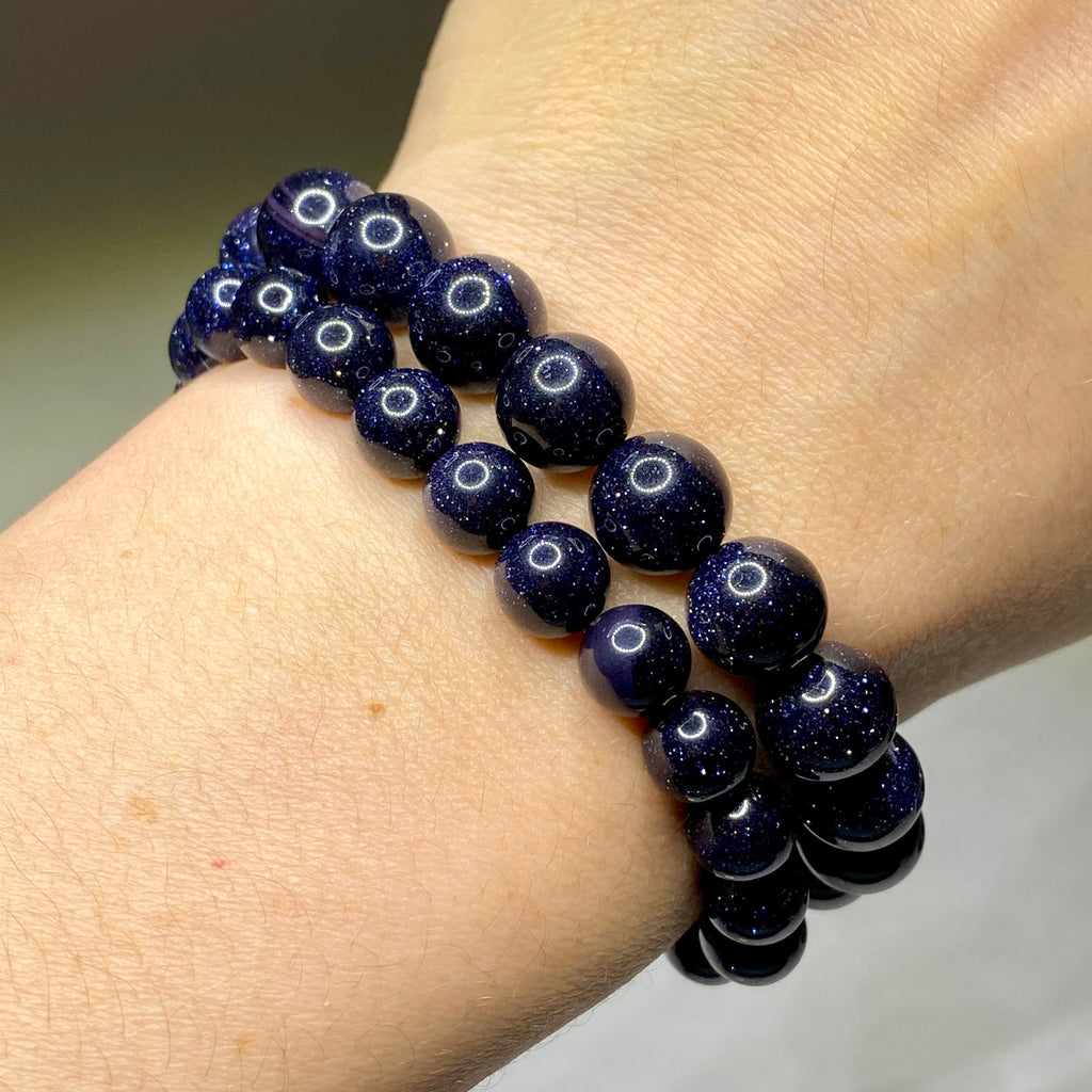 Blue Goldstone Crystal Bracelet: Handmade Gemstone Beaded Bracelet
