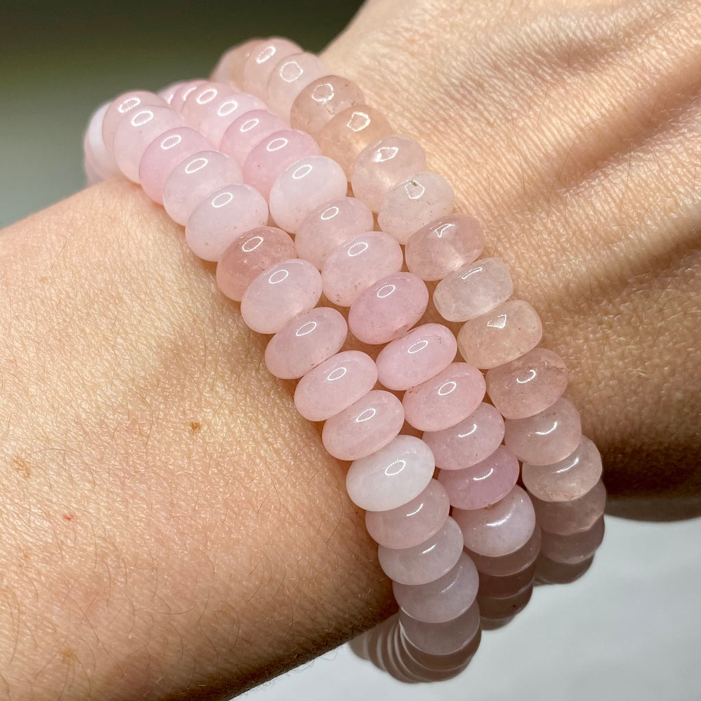 Rose Quartz Rondelle Bracelet: 6mm Gemstone Crystal Beaded Stretch Bracelet