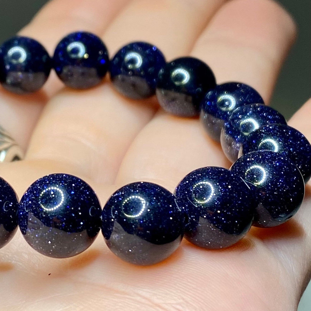 Blue Goldstone Crystal Bracelet: Handmade Gemstone Beaded Bracelet