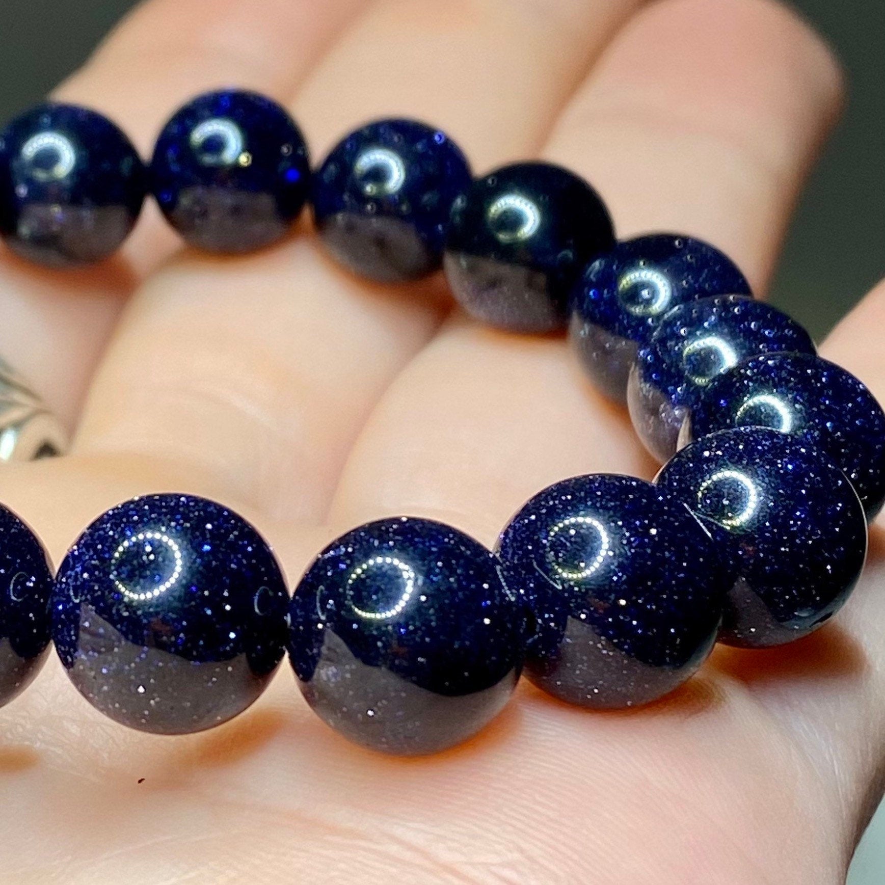 Blue Goldstone Crystal Bracelet: Handmade Gemstone Beaded Bracelet