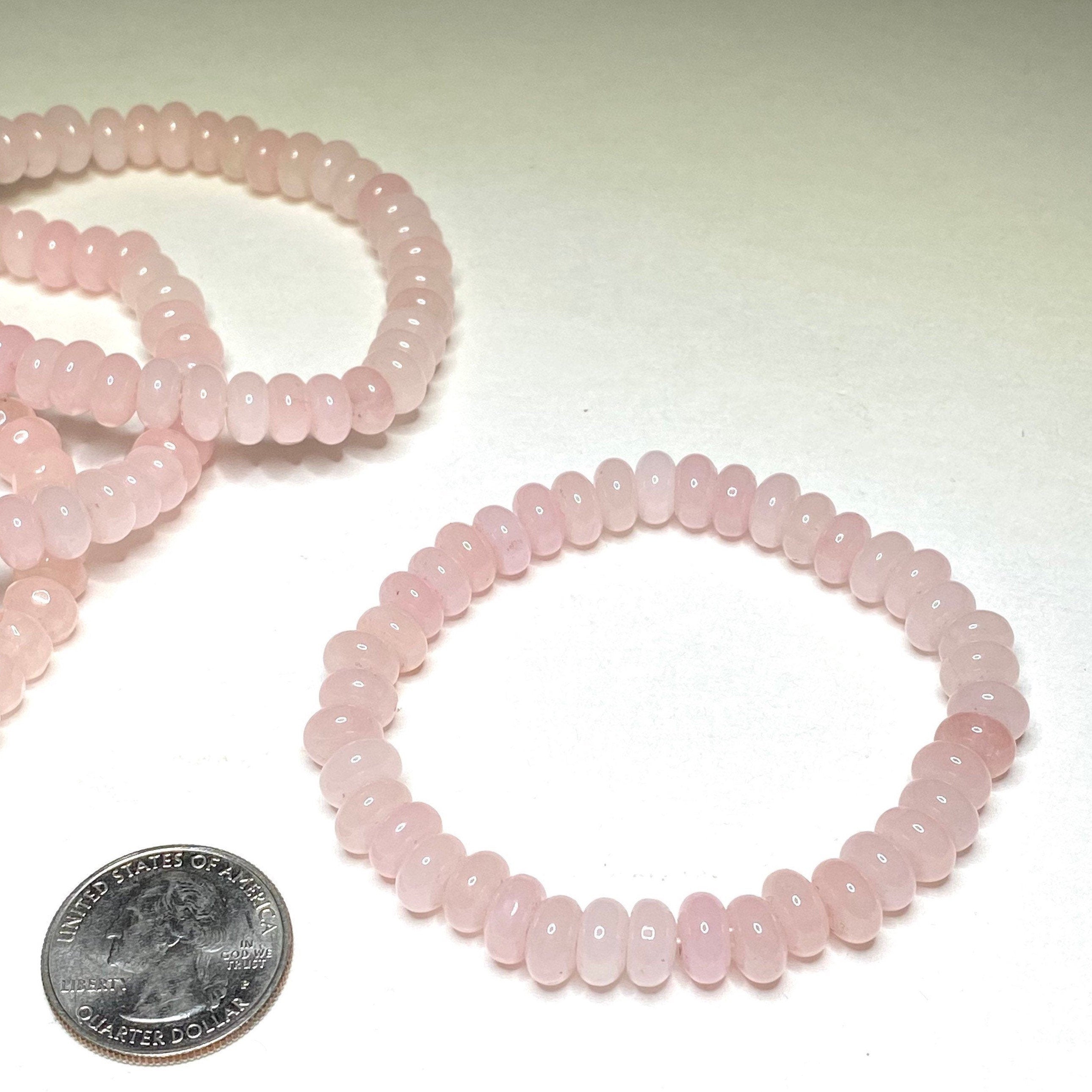 Rose Quartz Rondelle Bracelet: 6mm Gemstone Crystal Beaded Stretch Bracelet