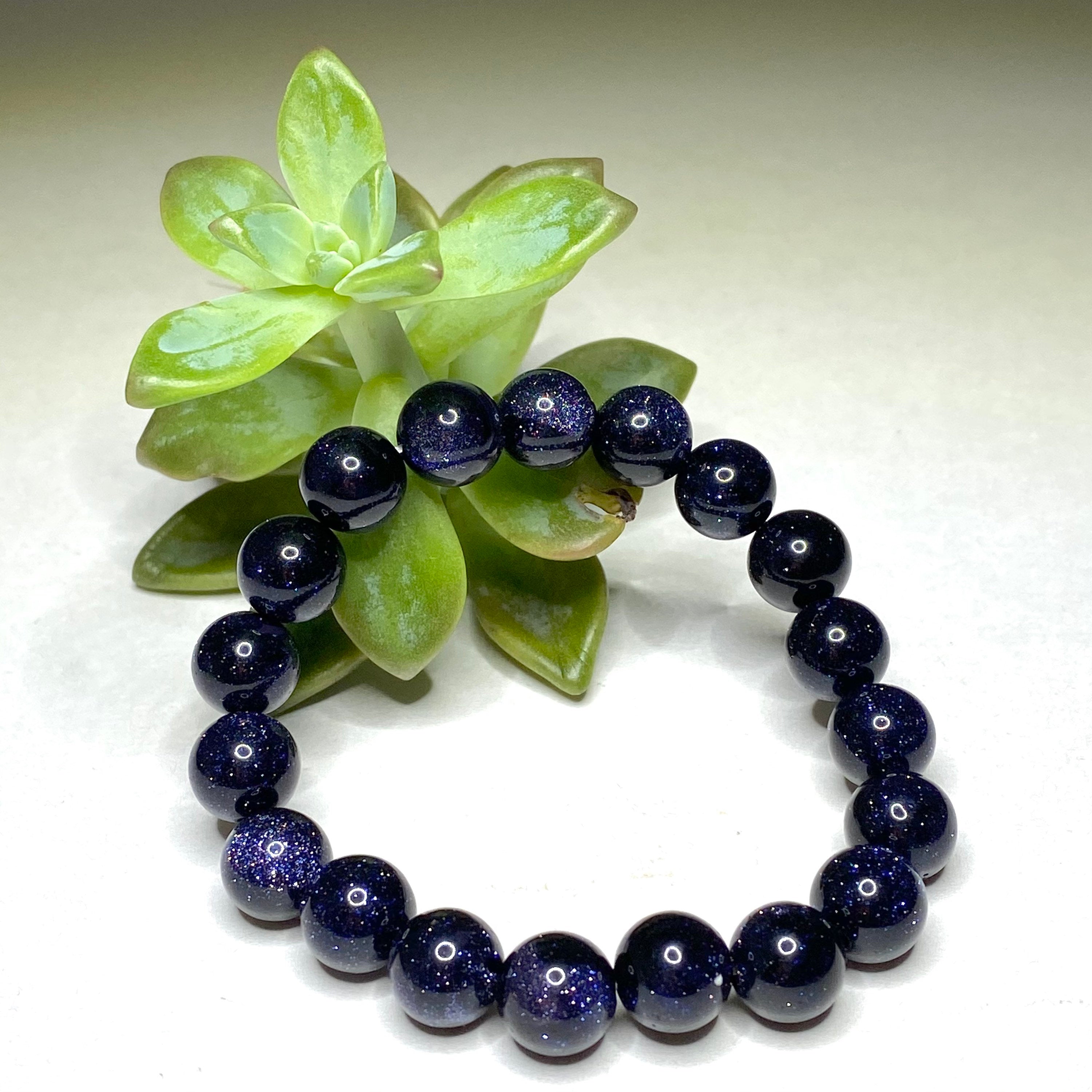 Blue Goldstone Crystal Bracelet: Handmade Gemstone Beaded Bracelet