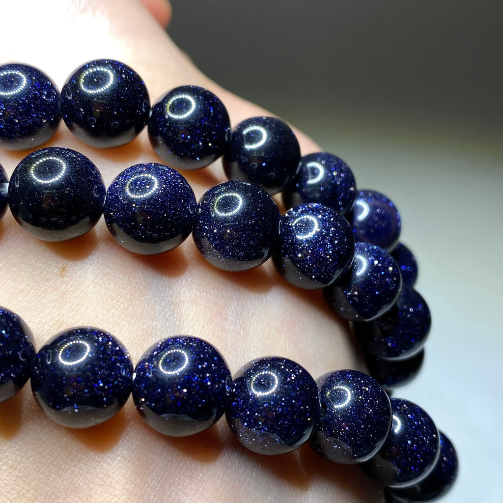 Blue Goldstone Crystal Bracelet: Handmade Gemstone Beaded Bracelet