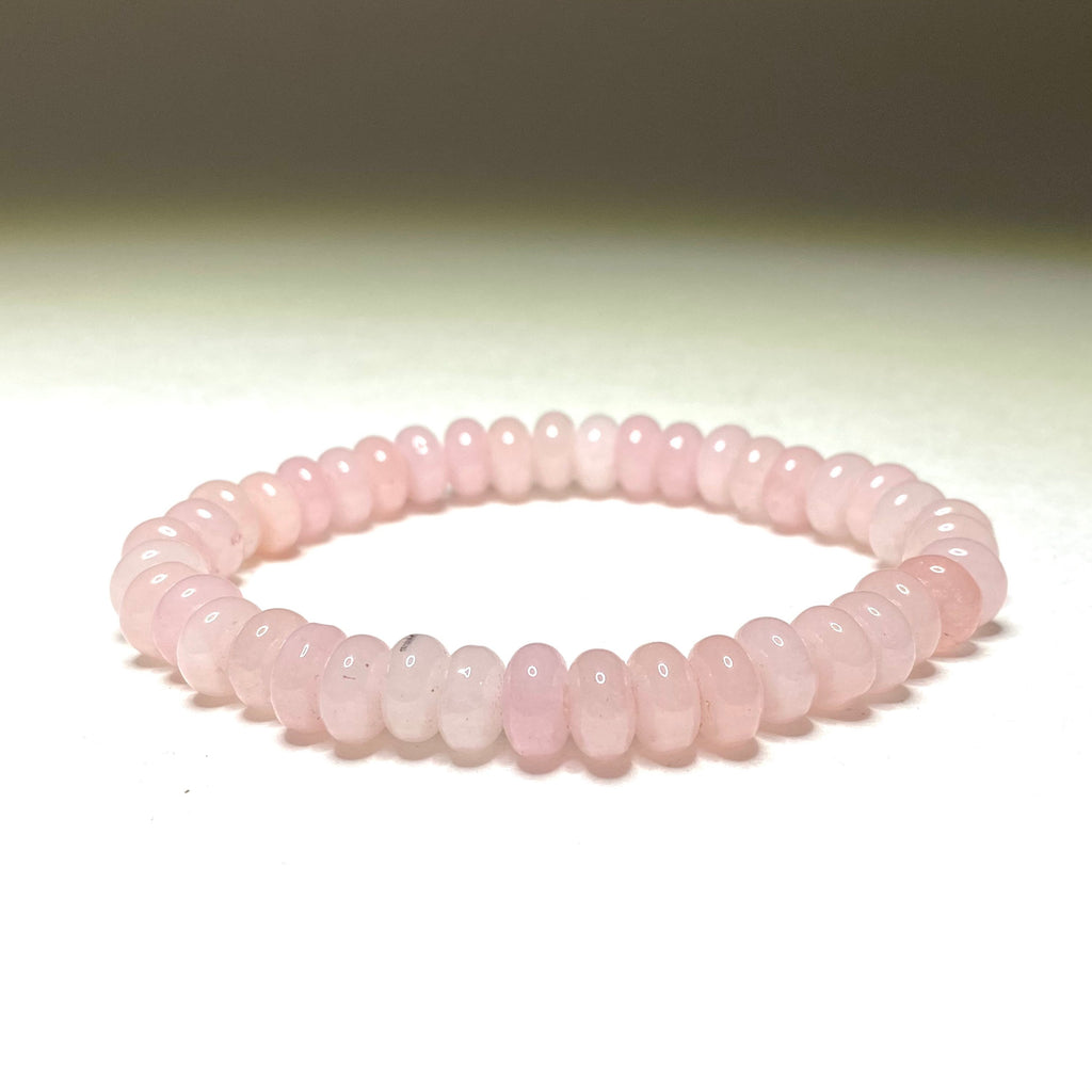 Rose Quartz Rondelle Bracelet: 6mm Gemstone Crystal Beaded Stretch Bracelet