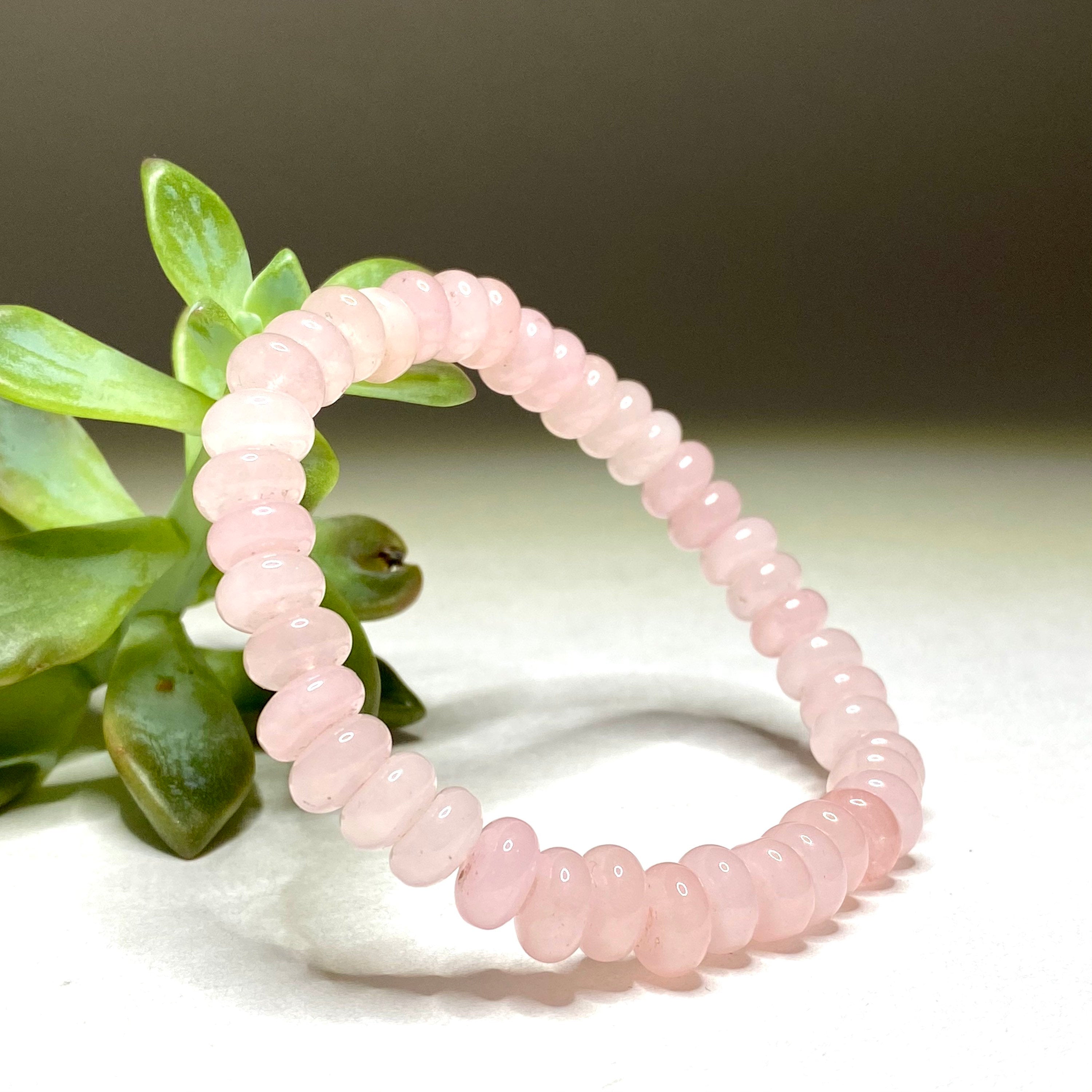 Rose Quartz Rondelle Bracelet: 6mm Gemstone Crystal Beaded Stretch Bracelet