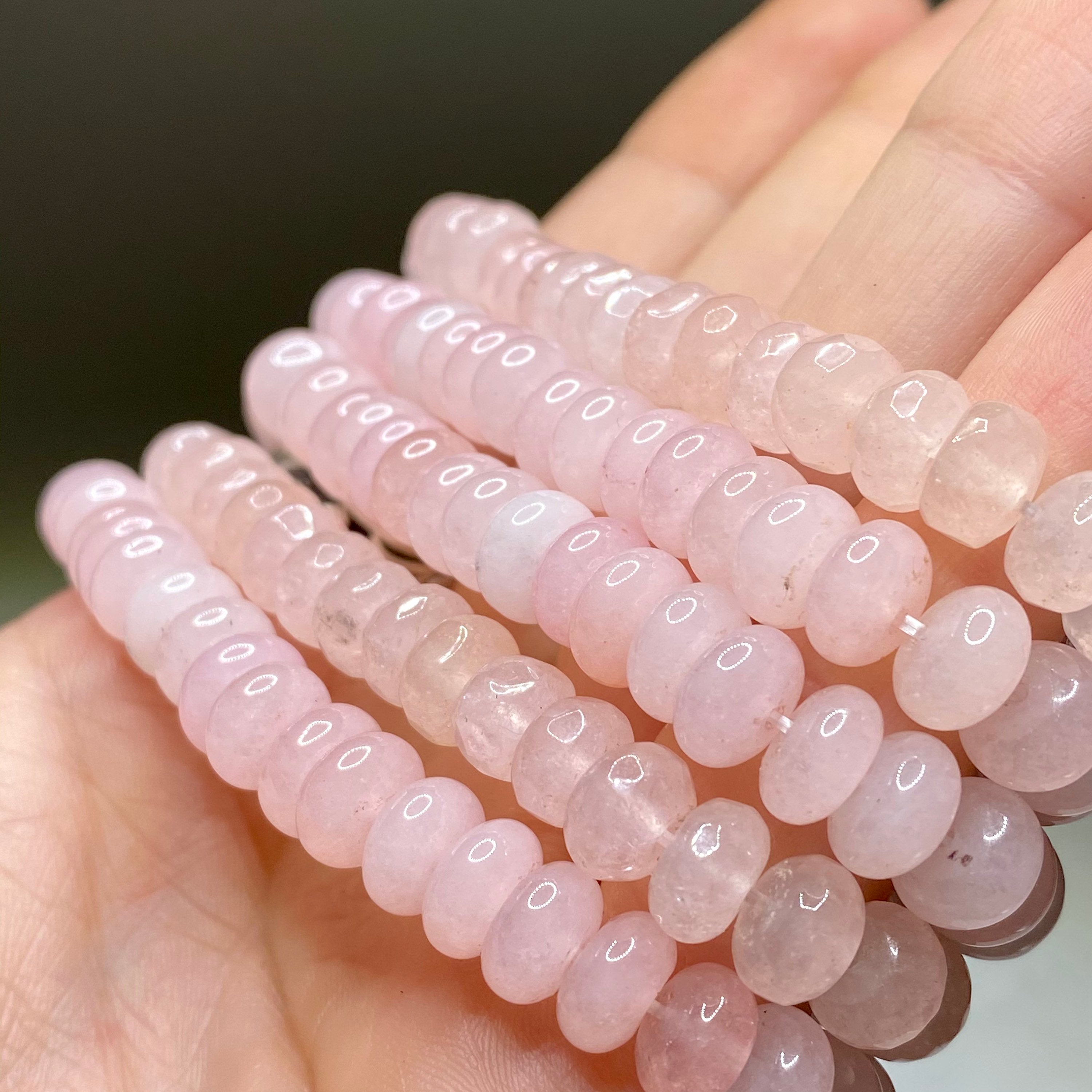 Rose Quartz Rondelle Bracelet: 6mm Gemstone Crystal Beaded Stretch Bracelet