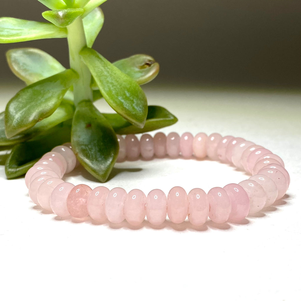 Rose Quartz Rondelle Bracelet: 6mm Gemstone Crystal Beaded Stretch Bracelet