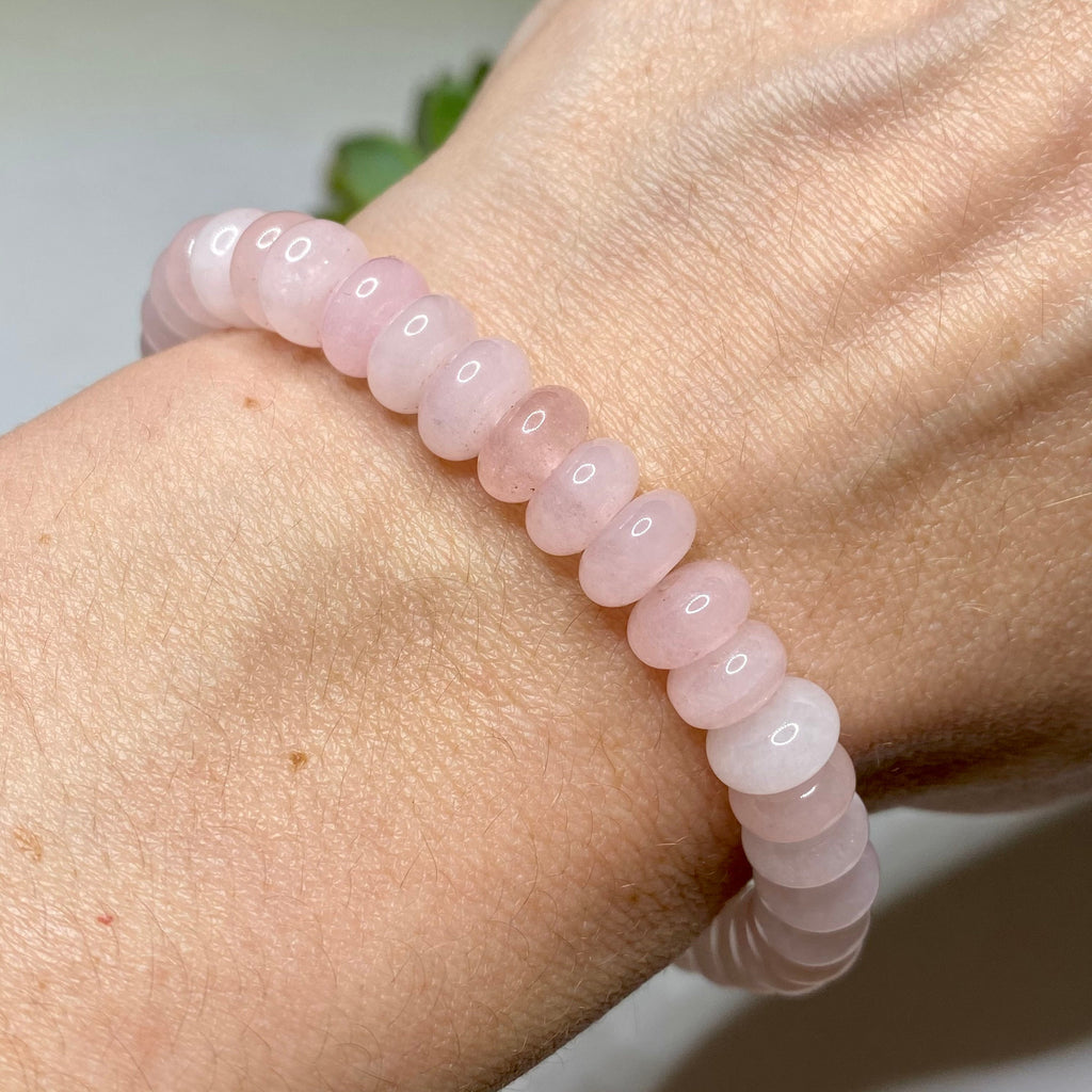 Rose Quartz Rondelle Bracelet: 6mm Gemstone Crystal Beaded Stretch Bracelet