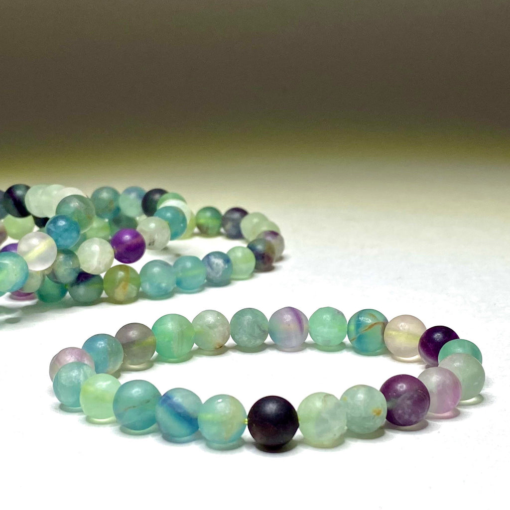 Rainbow Fluorite Crystal Bracelet: Handmade Gemstone Beaded Bracelet, 8mm Matte Bead