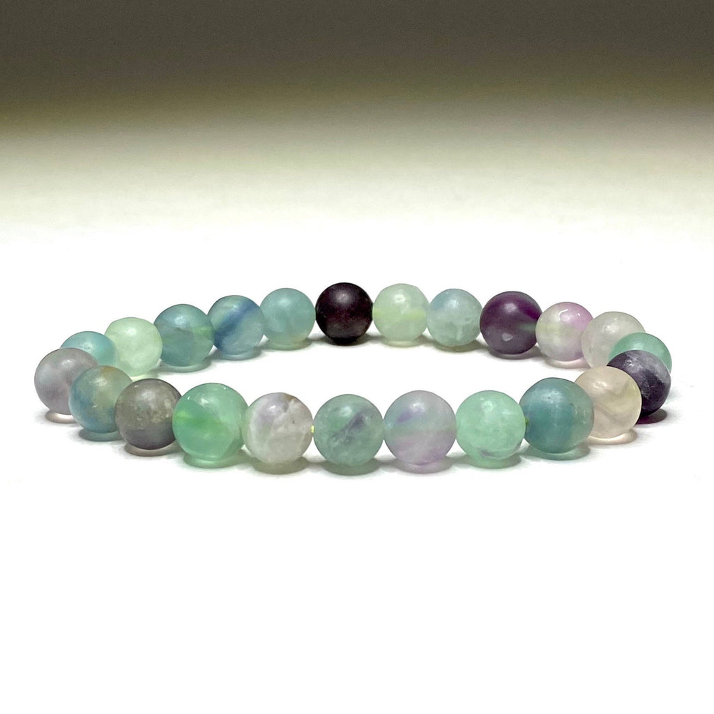 Rainbow Fluorite Crystal Bracelet: Handmade Gemstone Beaded Bracelet, 8mm Matte Bead