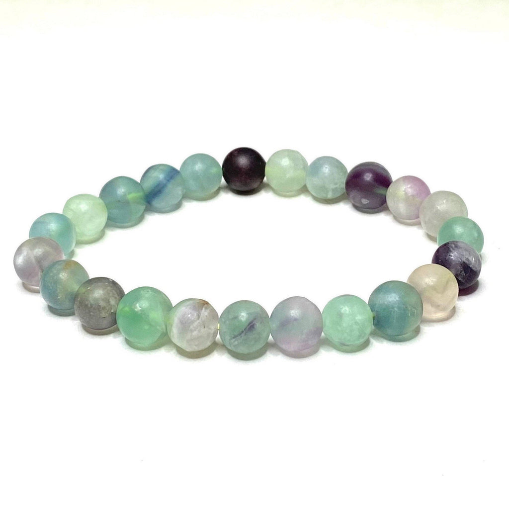 Rainbow Fluorite Crystal Bracelet: Handmade Gemstone Beaded Bracelet, 8mm Matte Bead