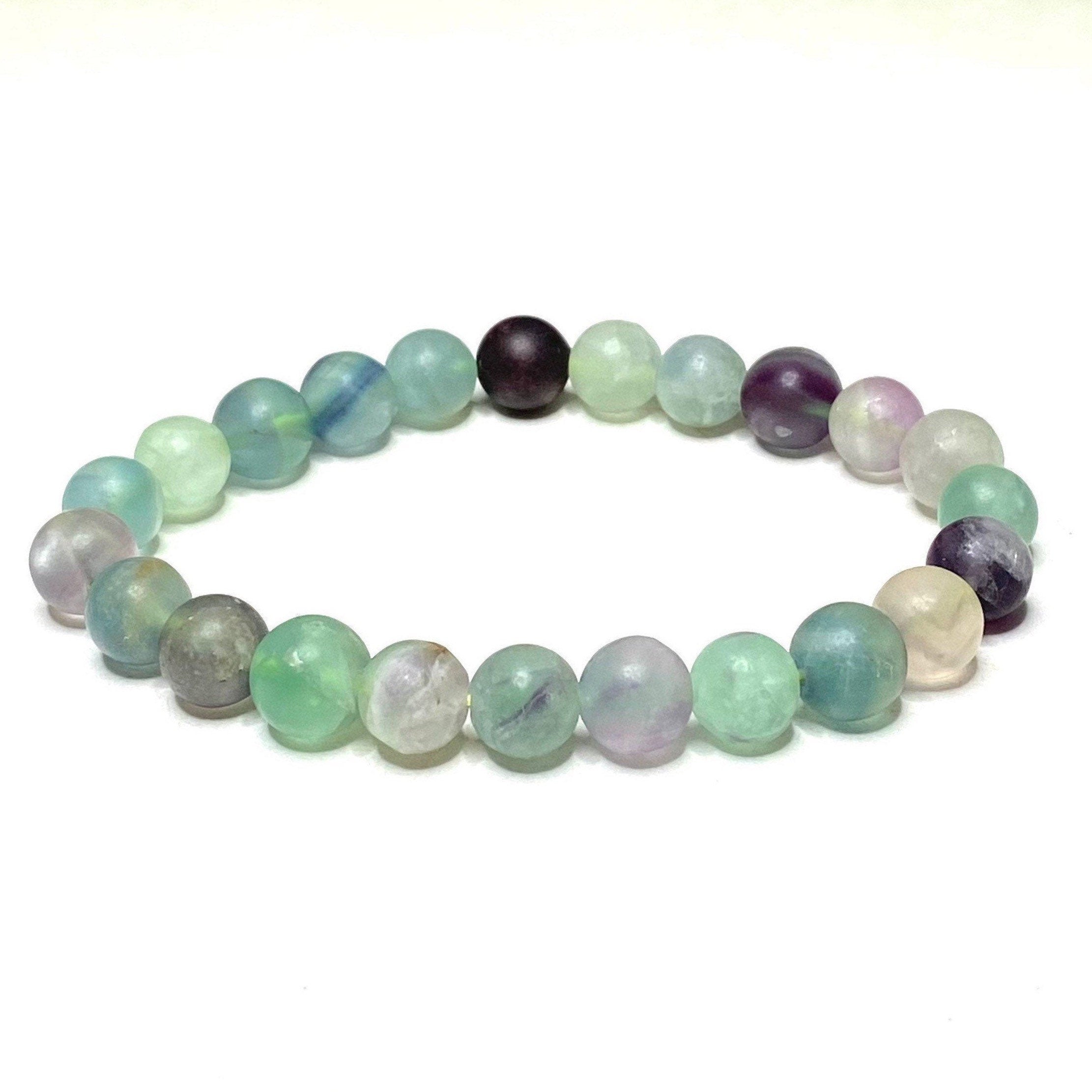 Rainbow Fluorite Crystal Bracelet: Handmade Gemstone Beaded Bracelet, 8mm Matte Bead