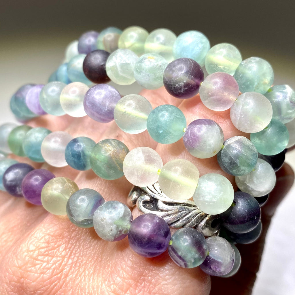 Rainbow Fluorite Crystal Bracelet: Handmade Gemstone Beaded Bracelet, 8mm Matte Bead